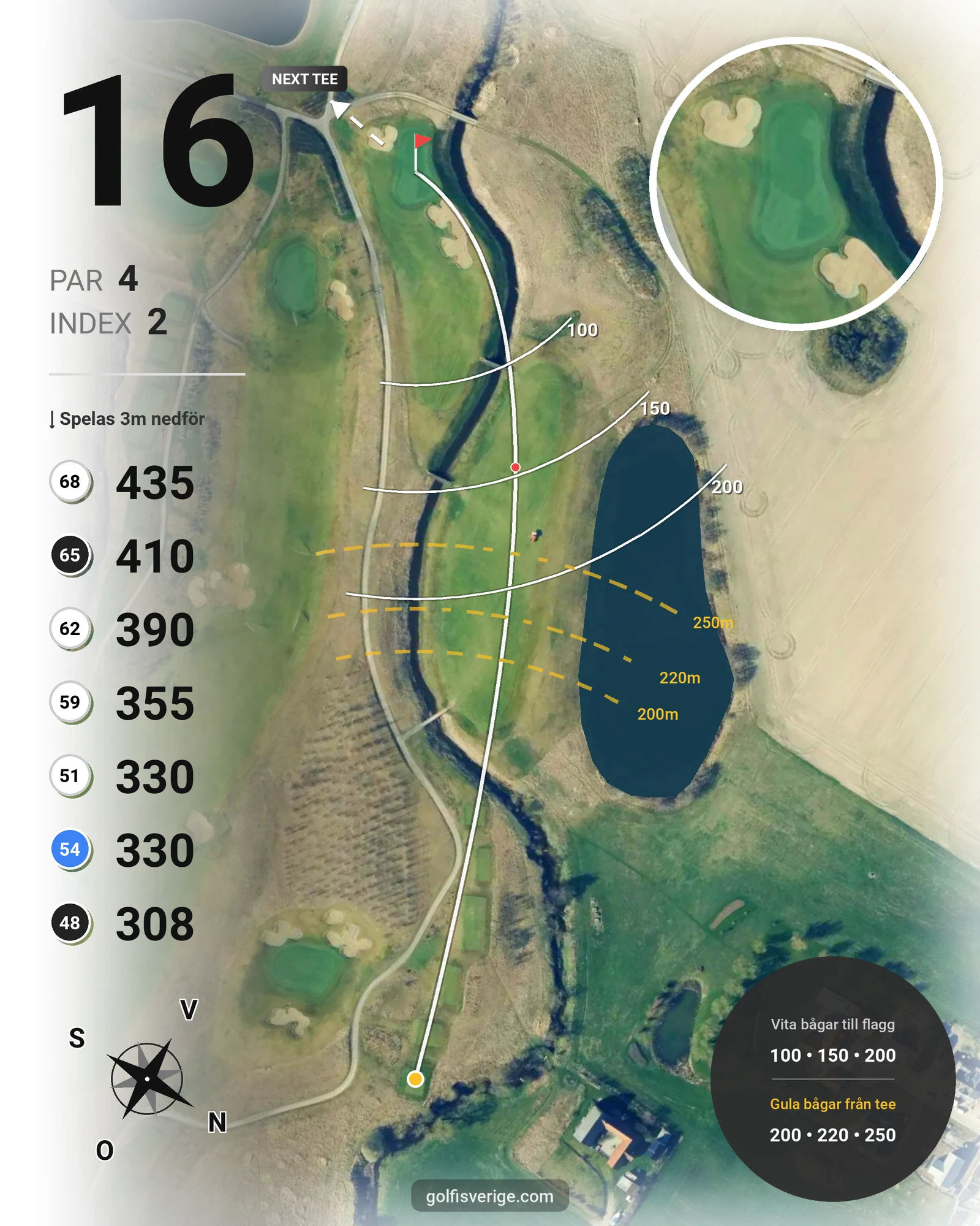 Banguide 2. Lakes Course hål 16 karta