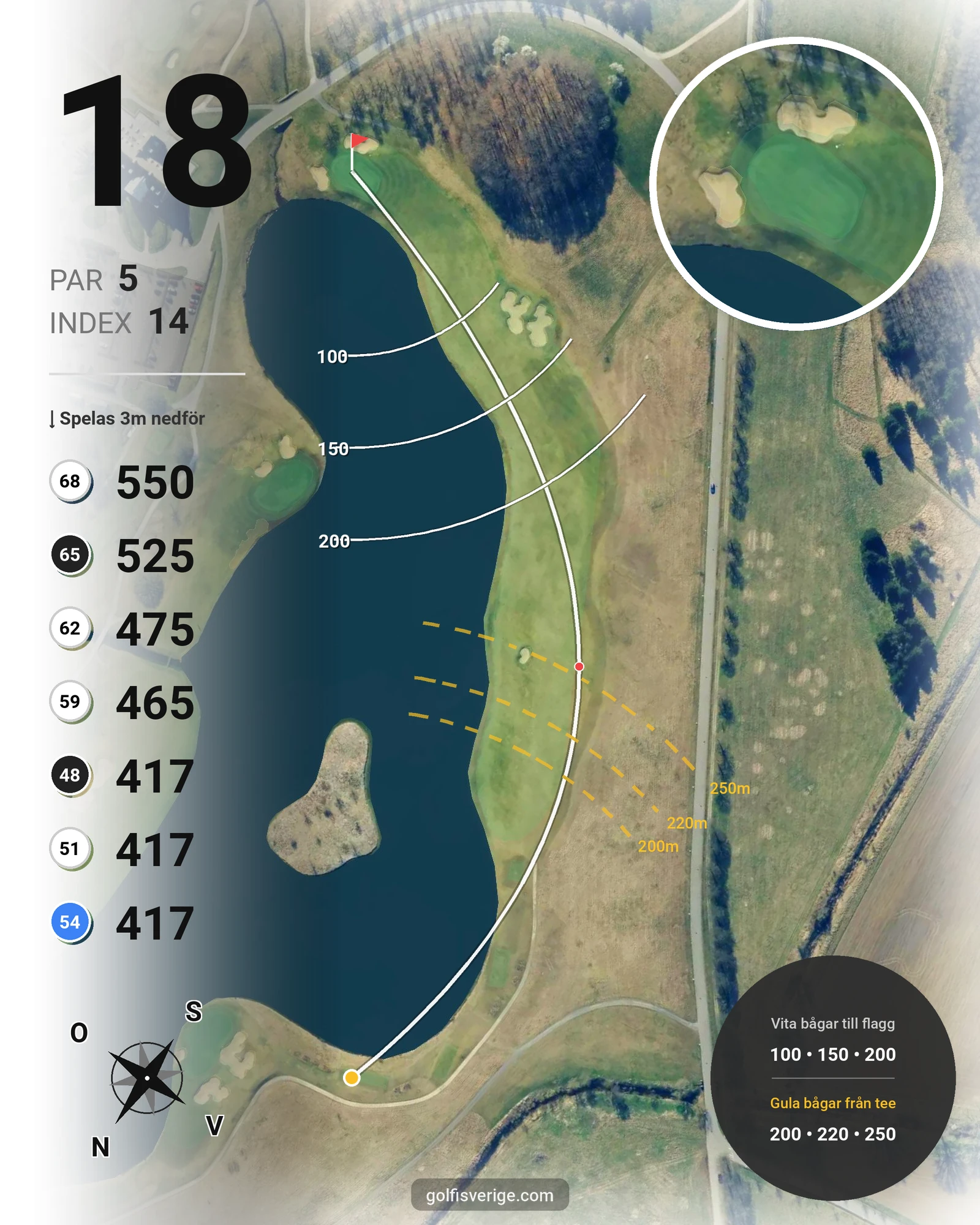 Banguide 2. Lakes Course hål 18 karta