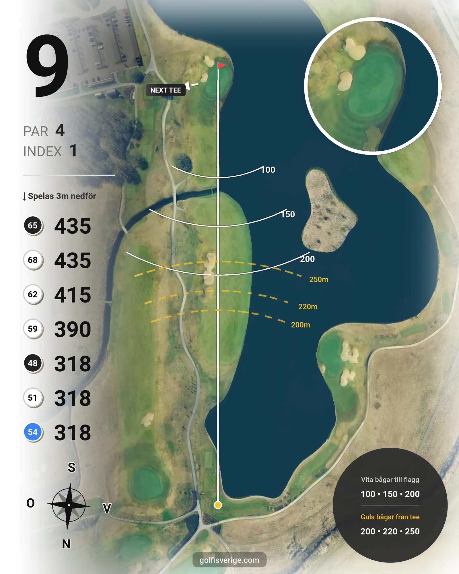 Banguide 2. Lakes Course hål 9 karta