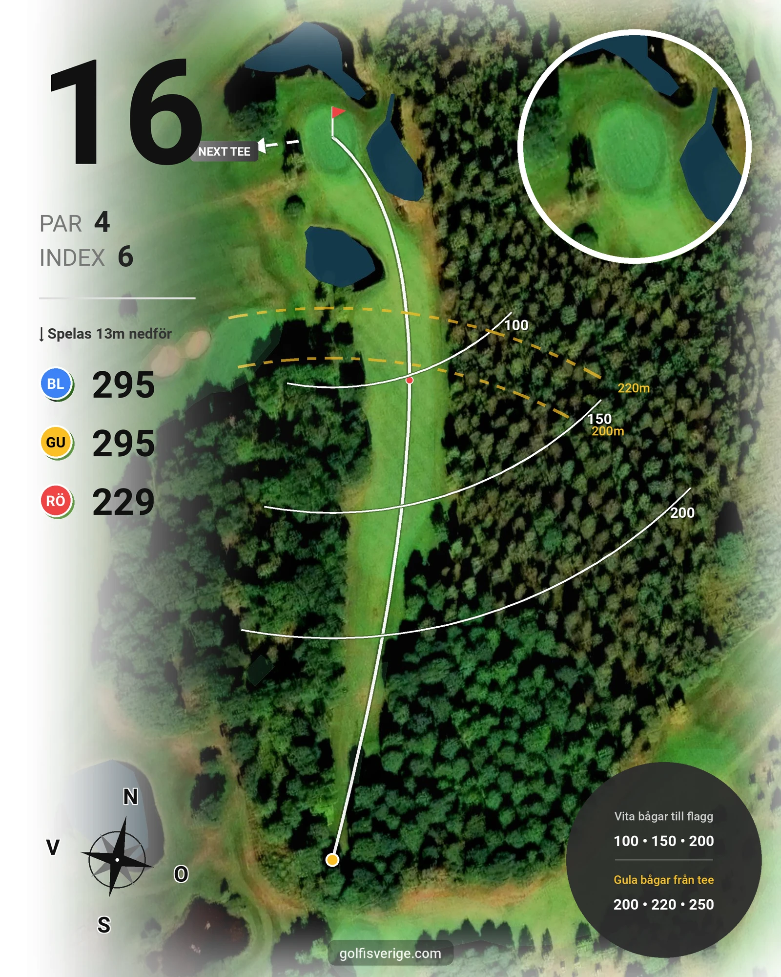Banguide 18-hålsbanan hål 16 karta