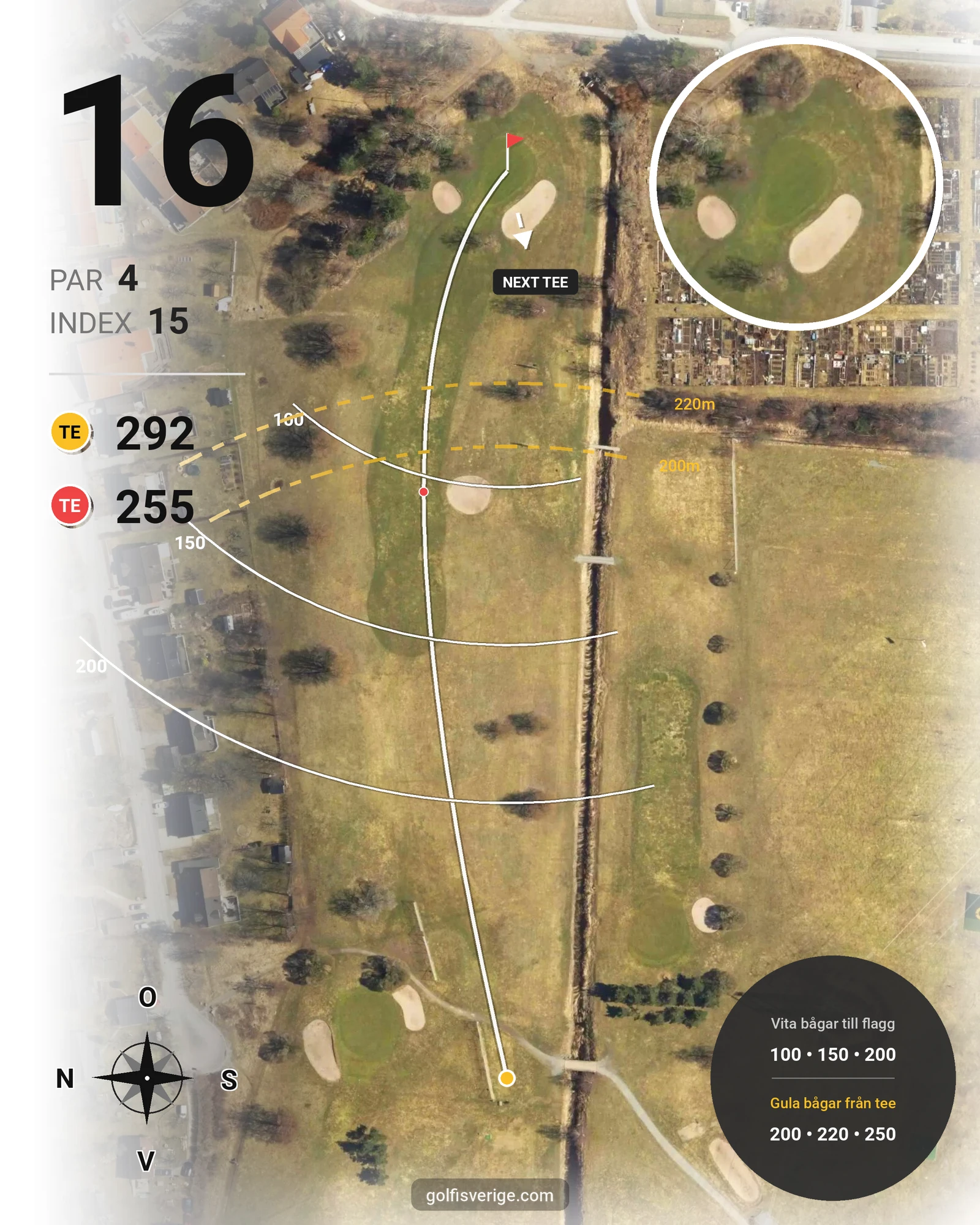 Banguide 18-hålsbanan på Tyresö Golf - Hål 16 karta