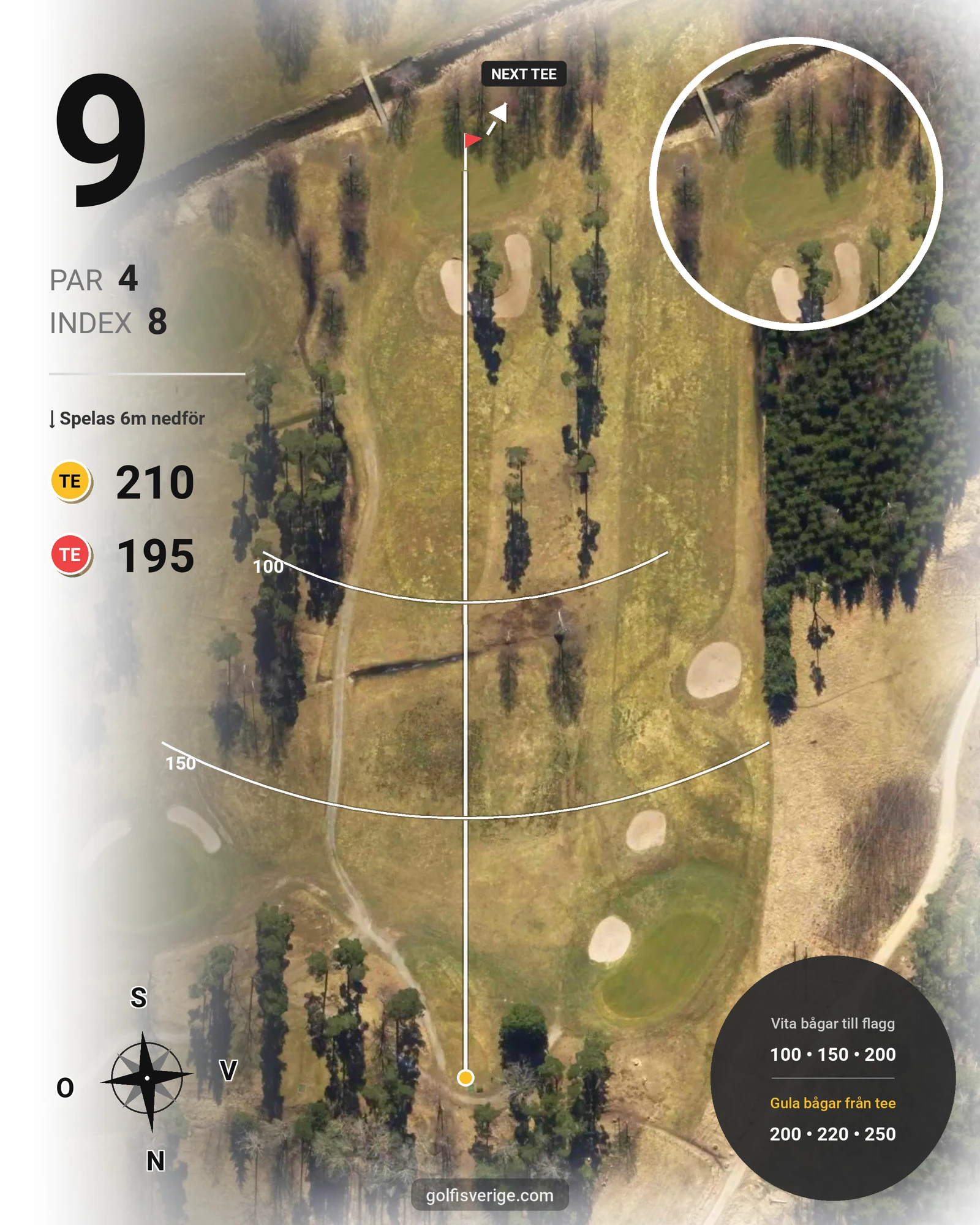 Banguide 18-hålsbanan på Tyresö Golf - Hål 9 karta