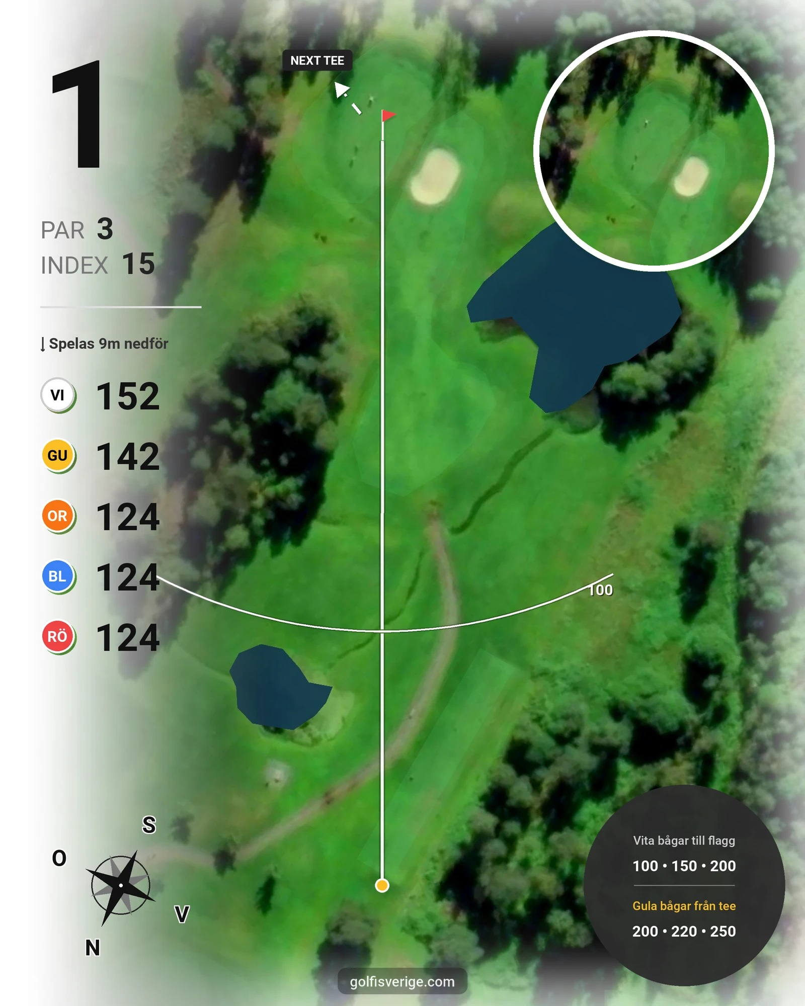 Banguide 9-hål på Umeå Golfklubb - Hål 1 karta