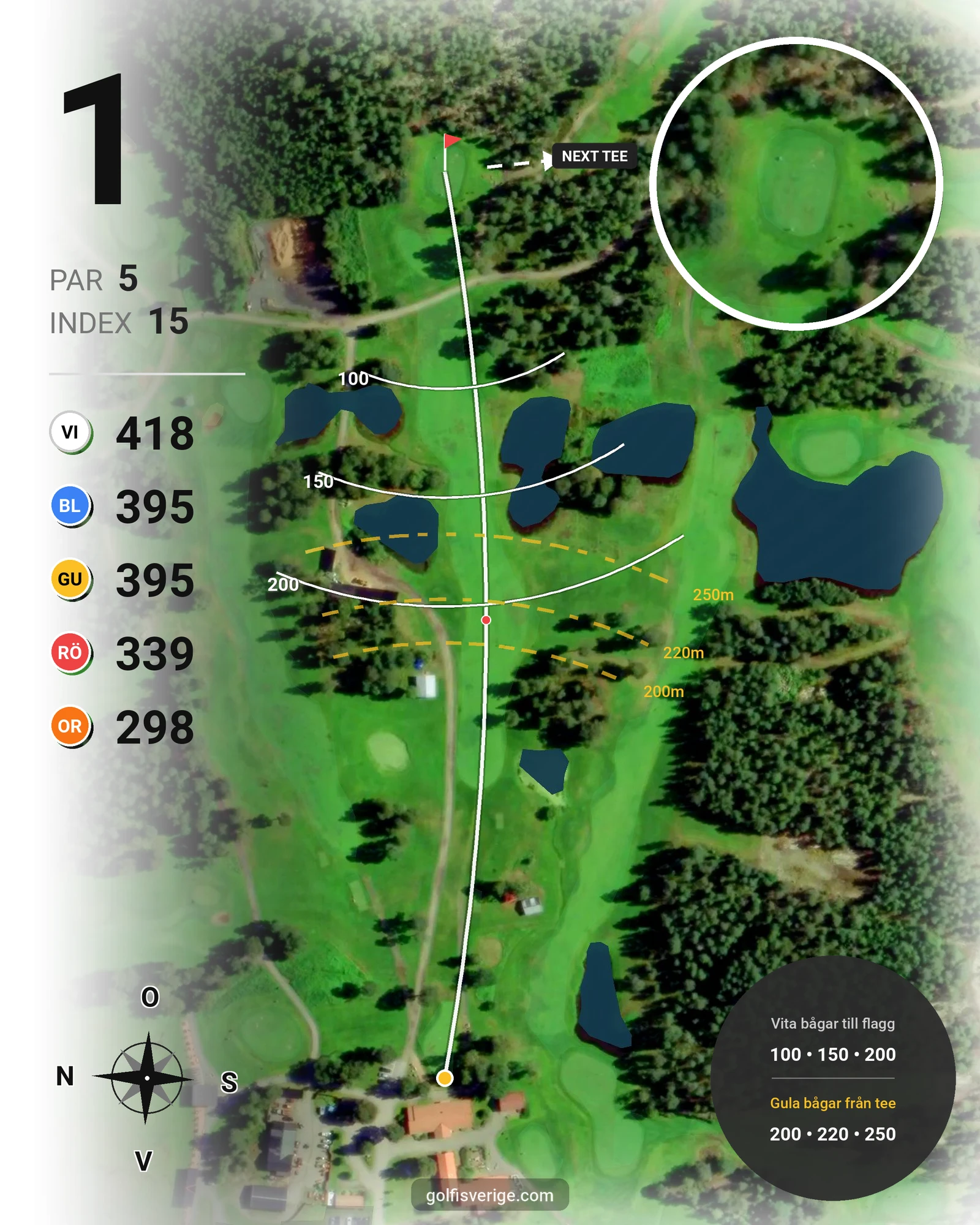 Banguide 18 hål på Umeå Golfklubb - Hål 1 karta