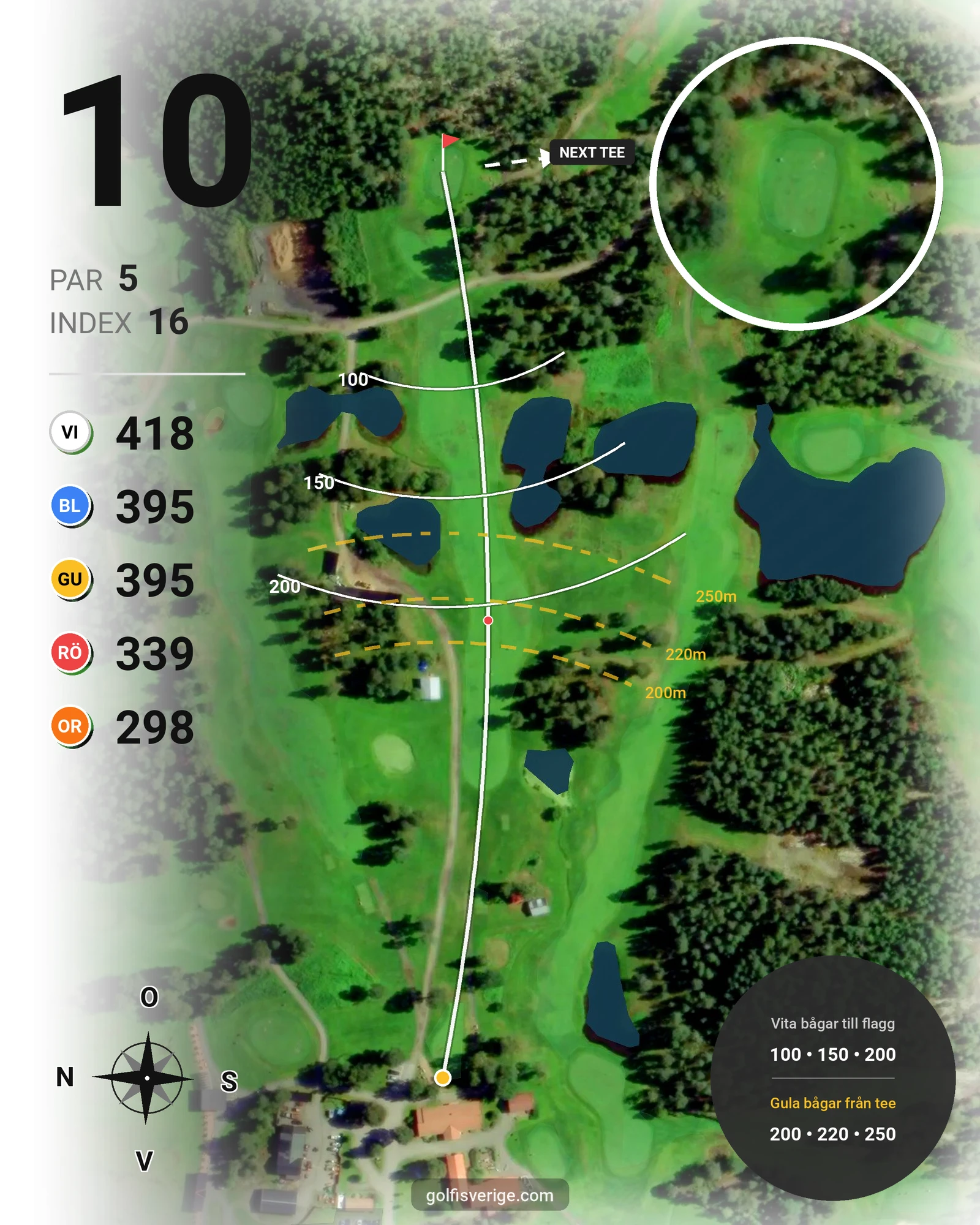 Banguide 9-hålsbana - Gul på Umeå Golfklubb - Hål 10 karta
