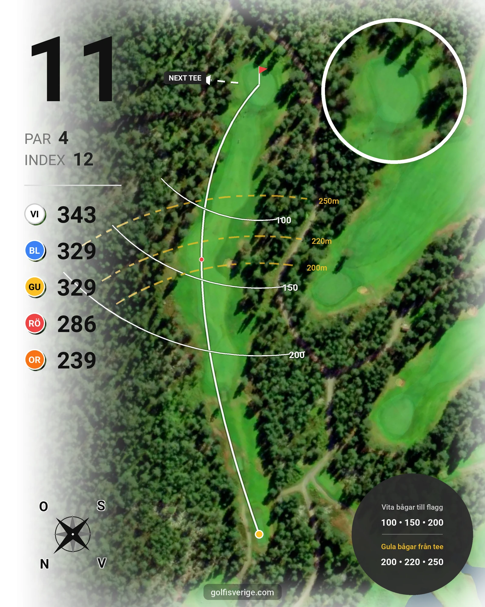 Banguide 9-hålsbana - Gul på Umeå Golfklubb - Hål 11 karta