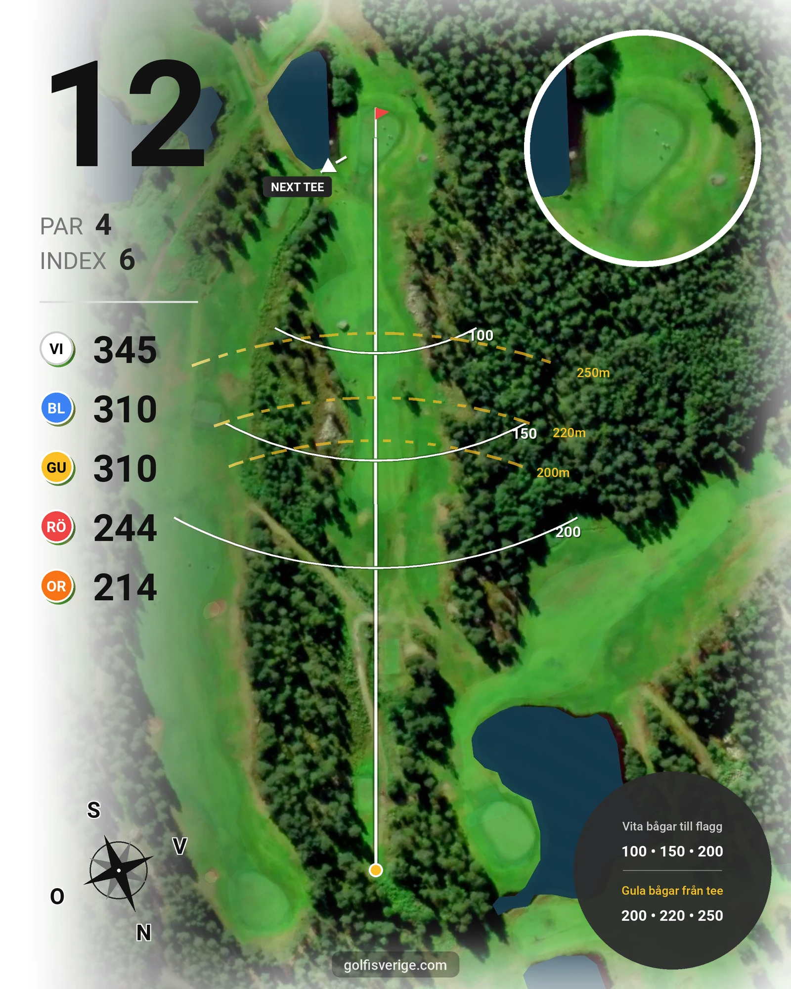 Banguide 9-hål på Umeå Golfklubb - Hål 12 karta