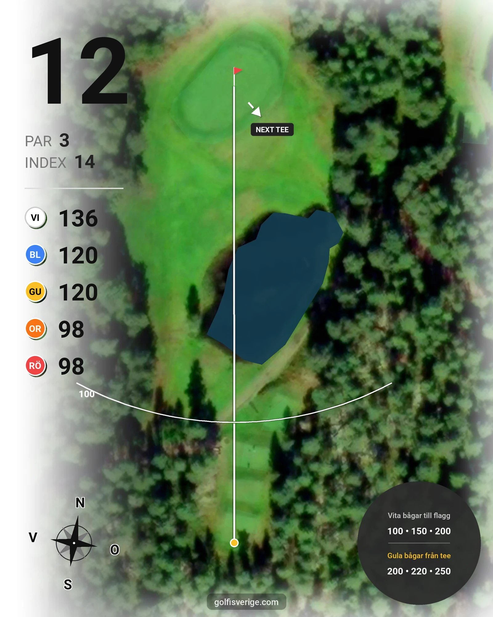 Banguide 9-hålsbana - Gul på Umeå Golfklubb - Hål 12 karta