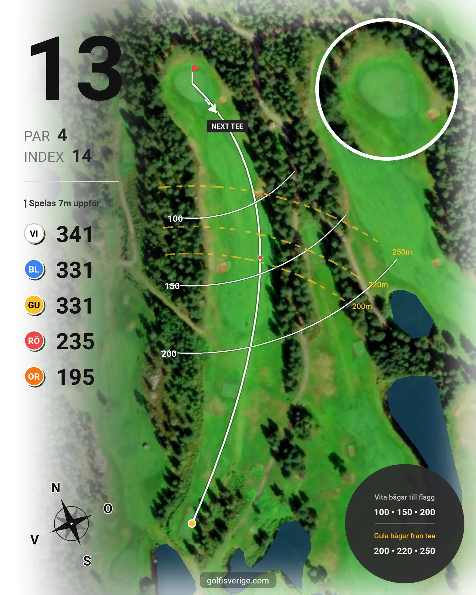 Banguide 9-hål på Umeå Golfklubb - Hål 13 karta
