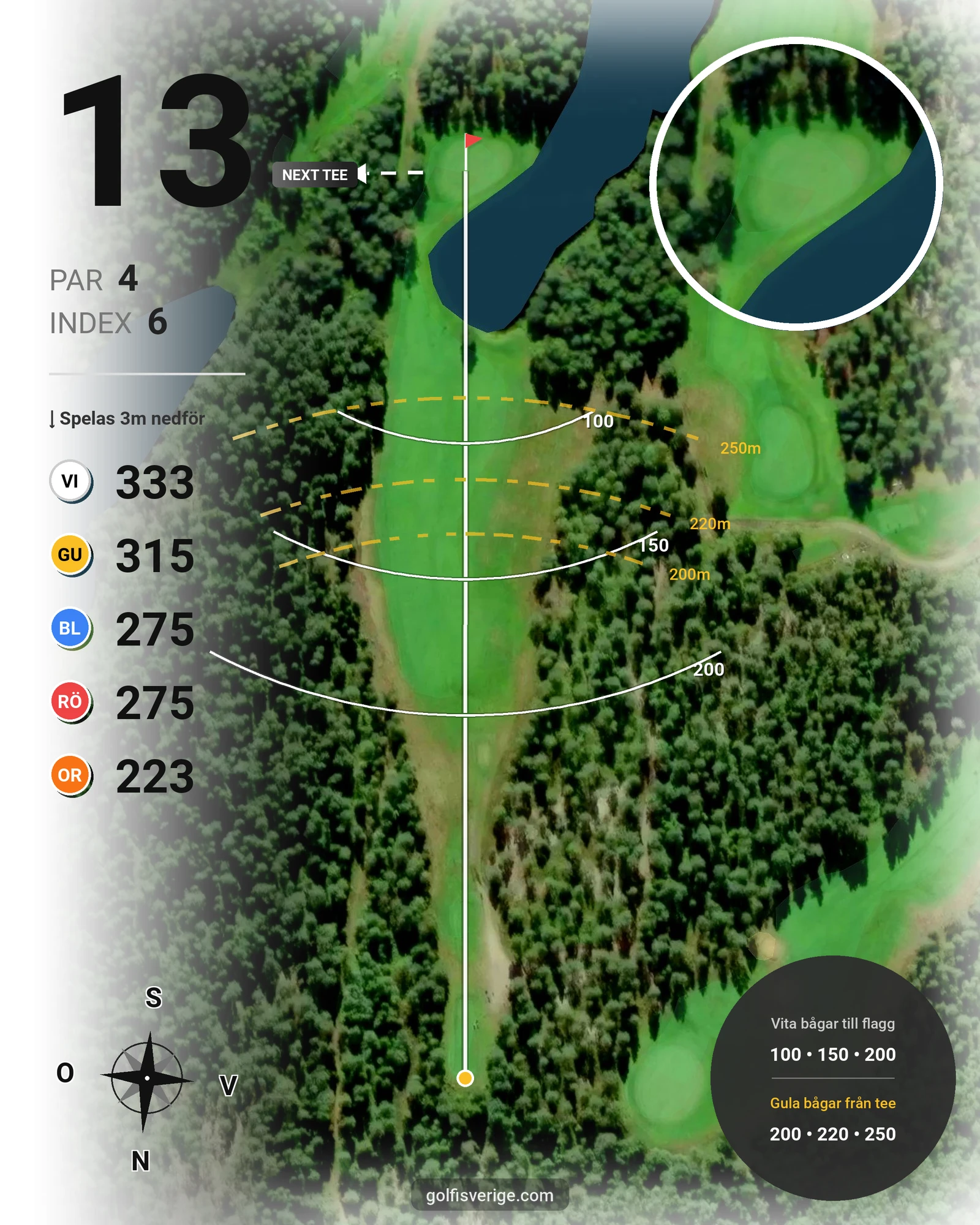 Banguide 18 hål på Umeå Golfklubb - Hål 13 karta