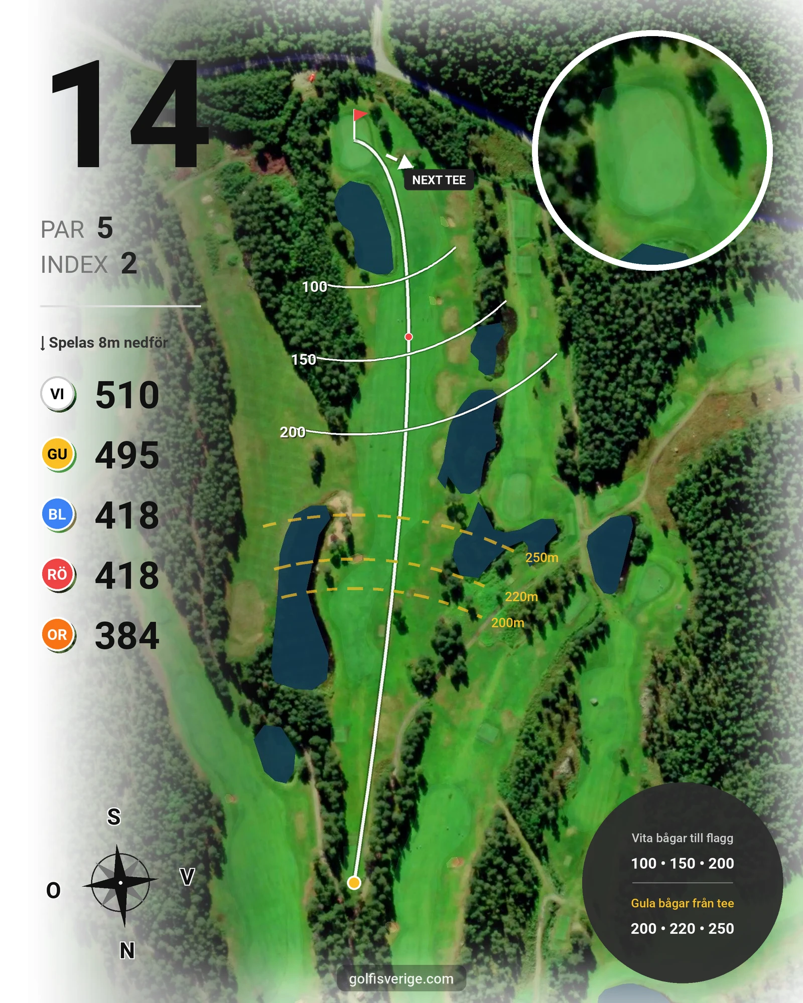 Banguide 9-hål på Umeå Golfklubb - Hål 14 karta