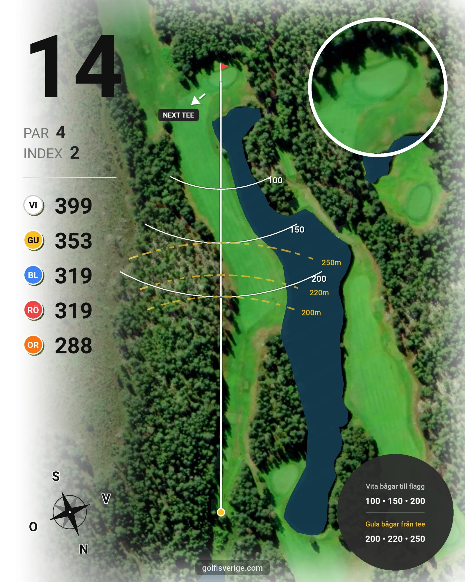 Banguide 18 hål på Umeå Golfklubb - Hål 14 karta