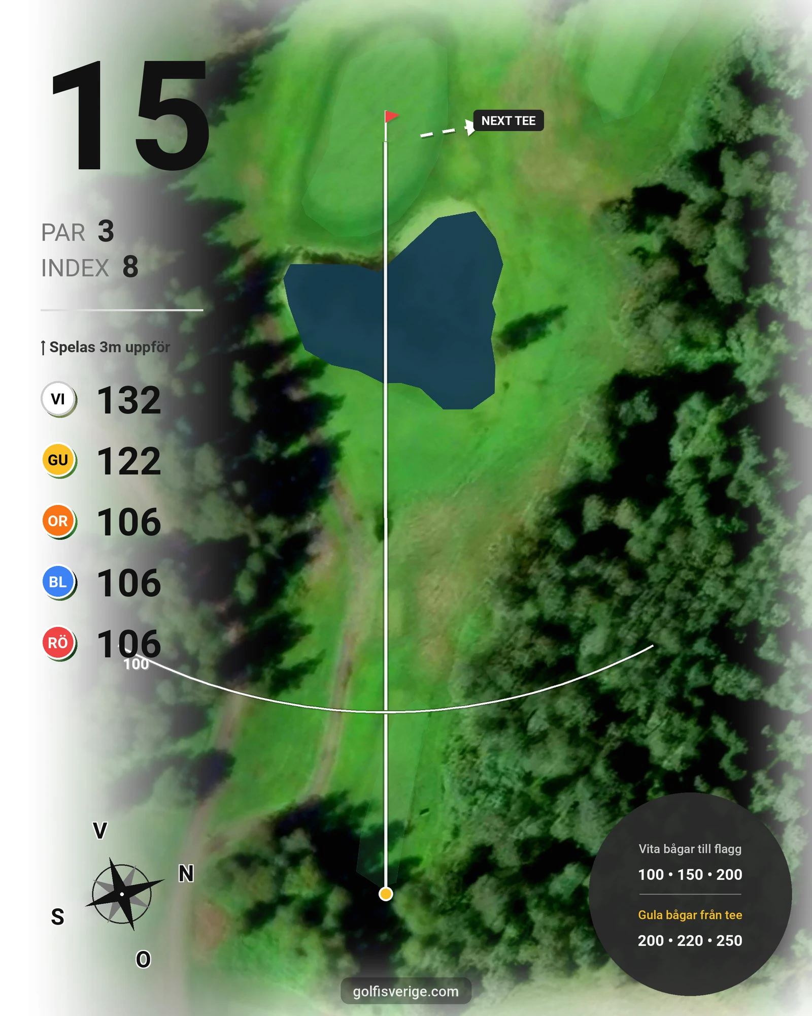 Banguide 9-hålsbana - Gul på Umeå Golfklubb - Hål 15 karta