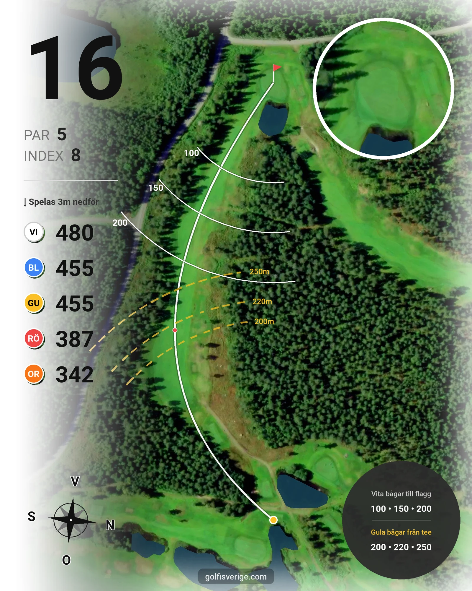 Banguide 9-hål på Umeå Golfklubb - Hål 16 karta
