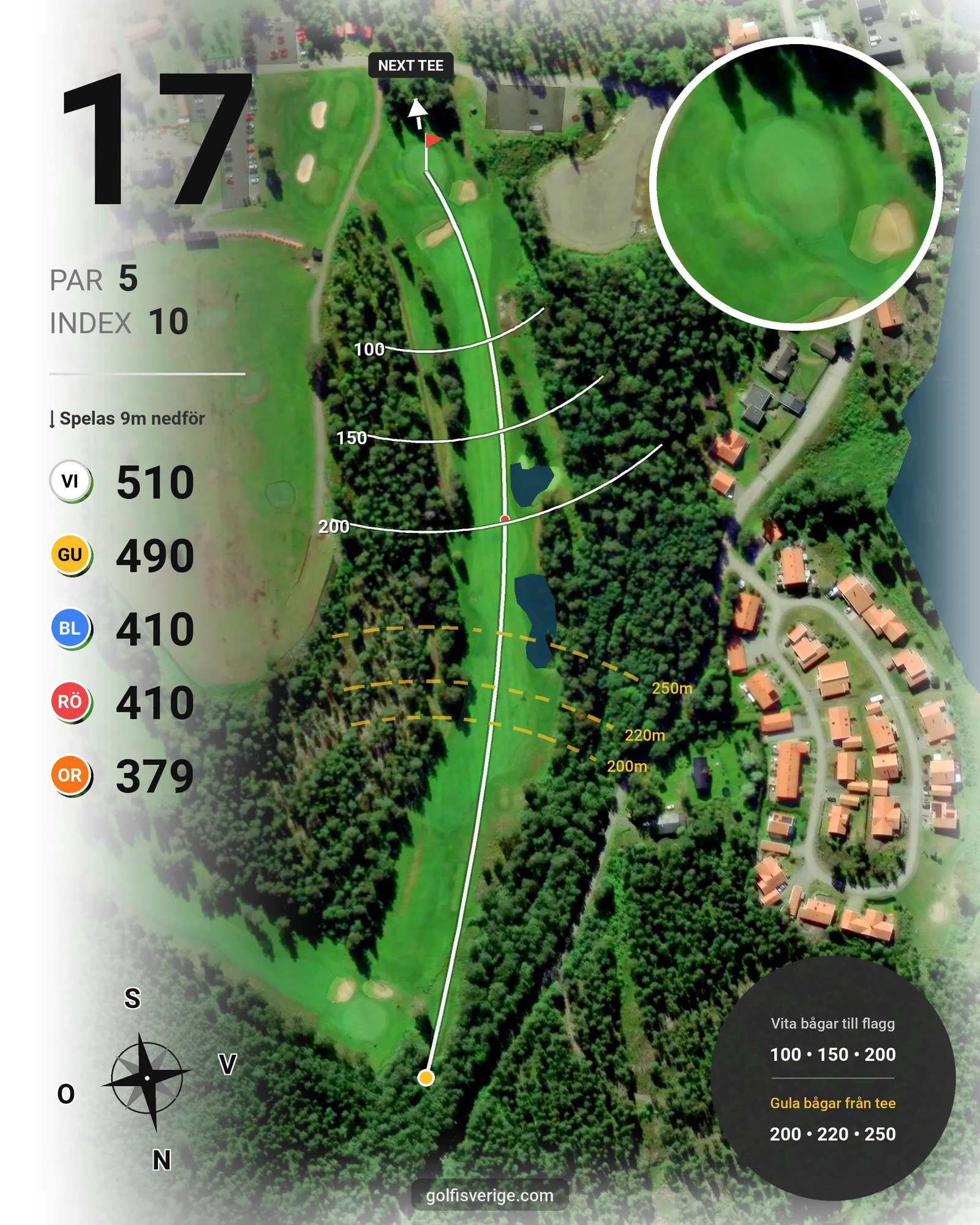 Banguide 9-hålsbana - Gul på Umeå Golfklubb - Hål 17 karta