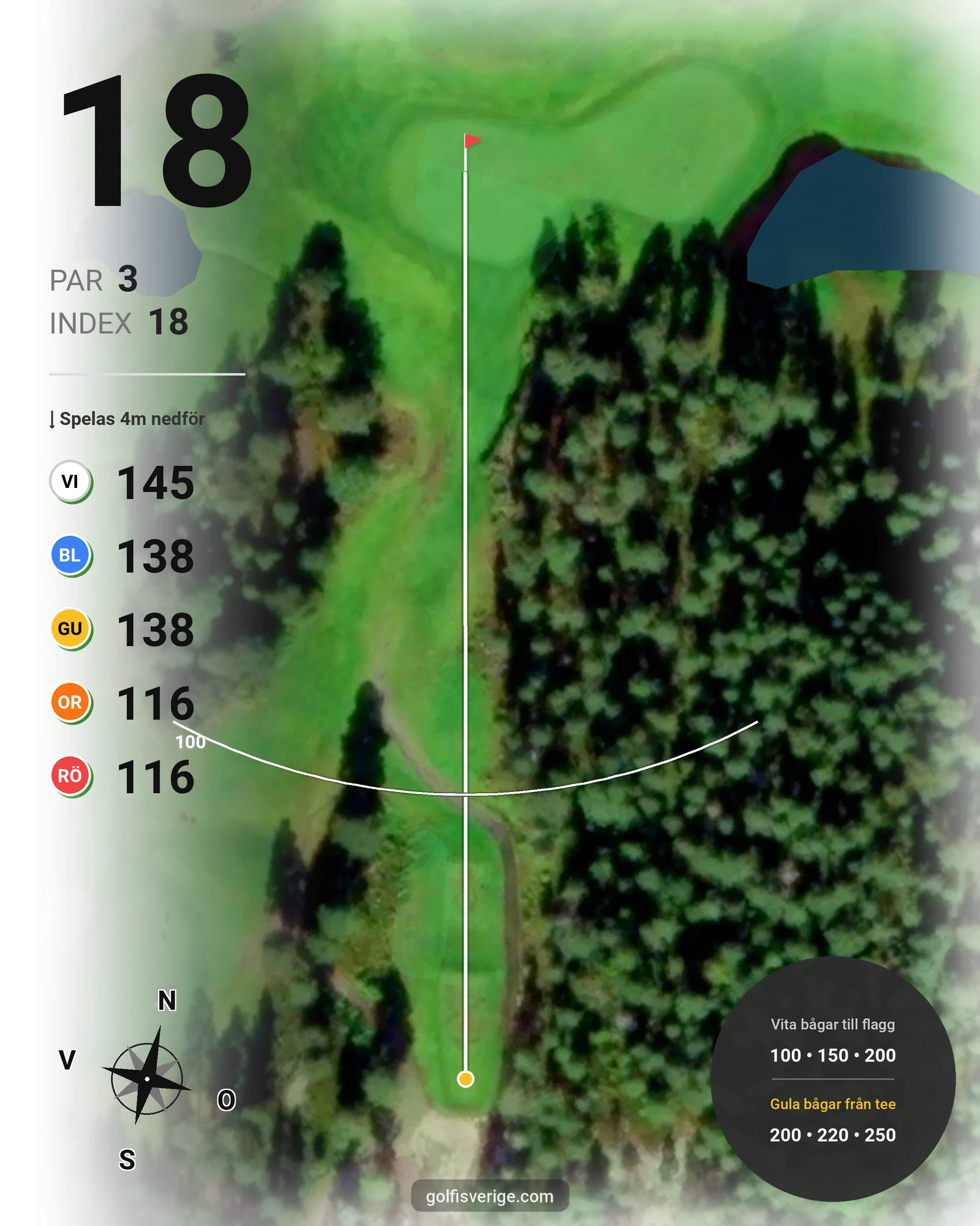 Banguide 9-hål på Umeå Golfklubb - Hål 18 karta