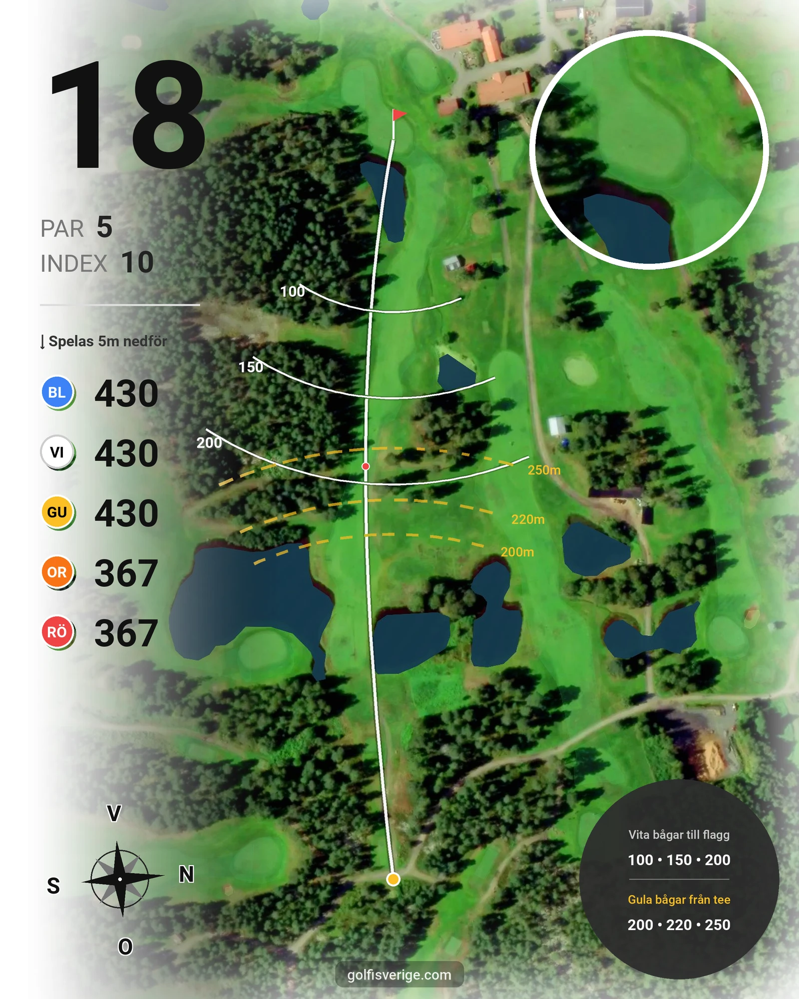 Banguide 18 hål på Umeå Golfklubb - Hål 18 karta