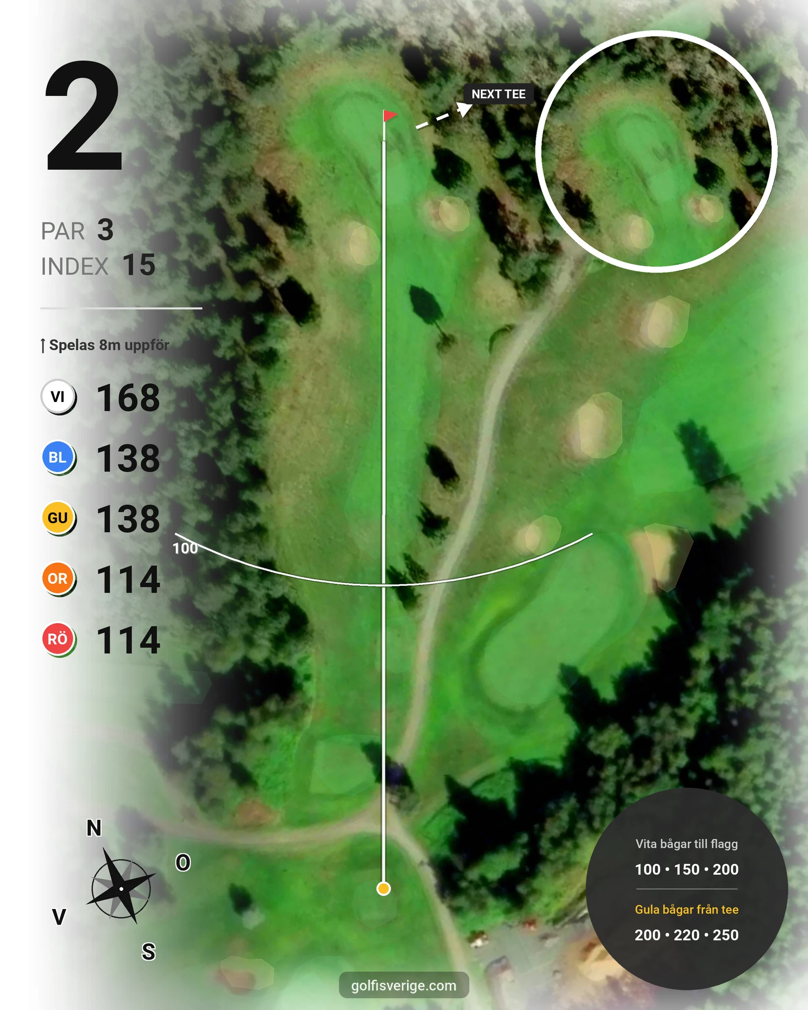 Banguide 9-hål på Umeå Golfklubb - Hål 2 karta