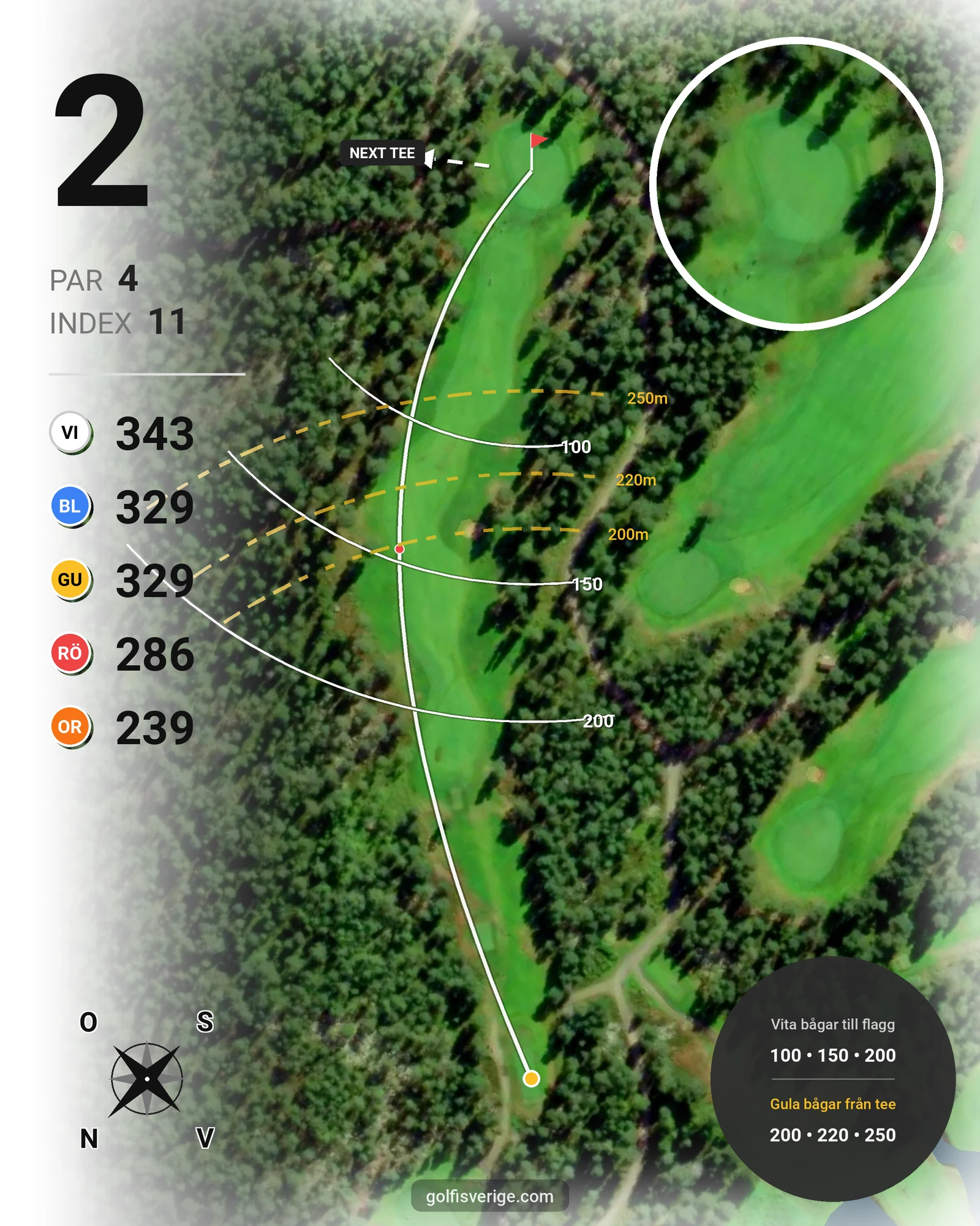 Banguide 18 hål på Umeå Golfklubb - Hål 2 karta
