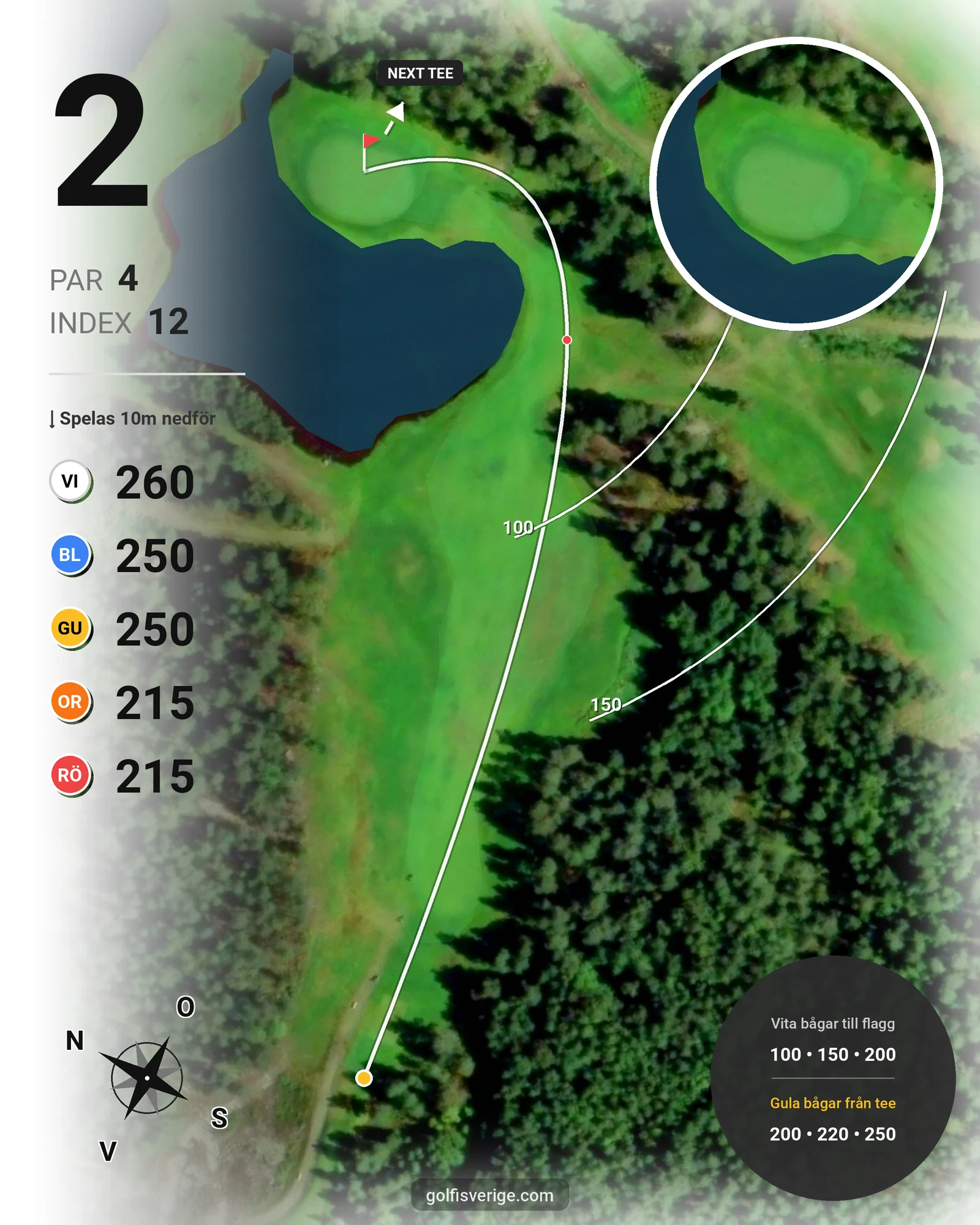 Banguide 18 hål på Umeå Golfklubb - Hål 2 karta