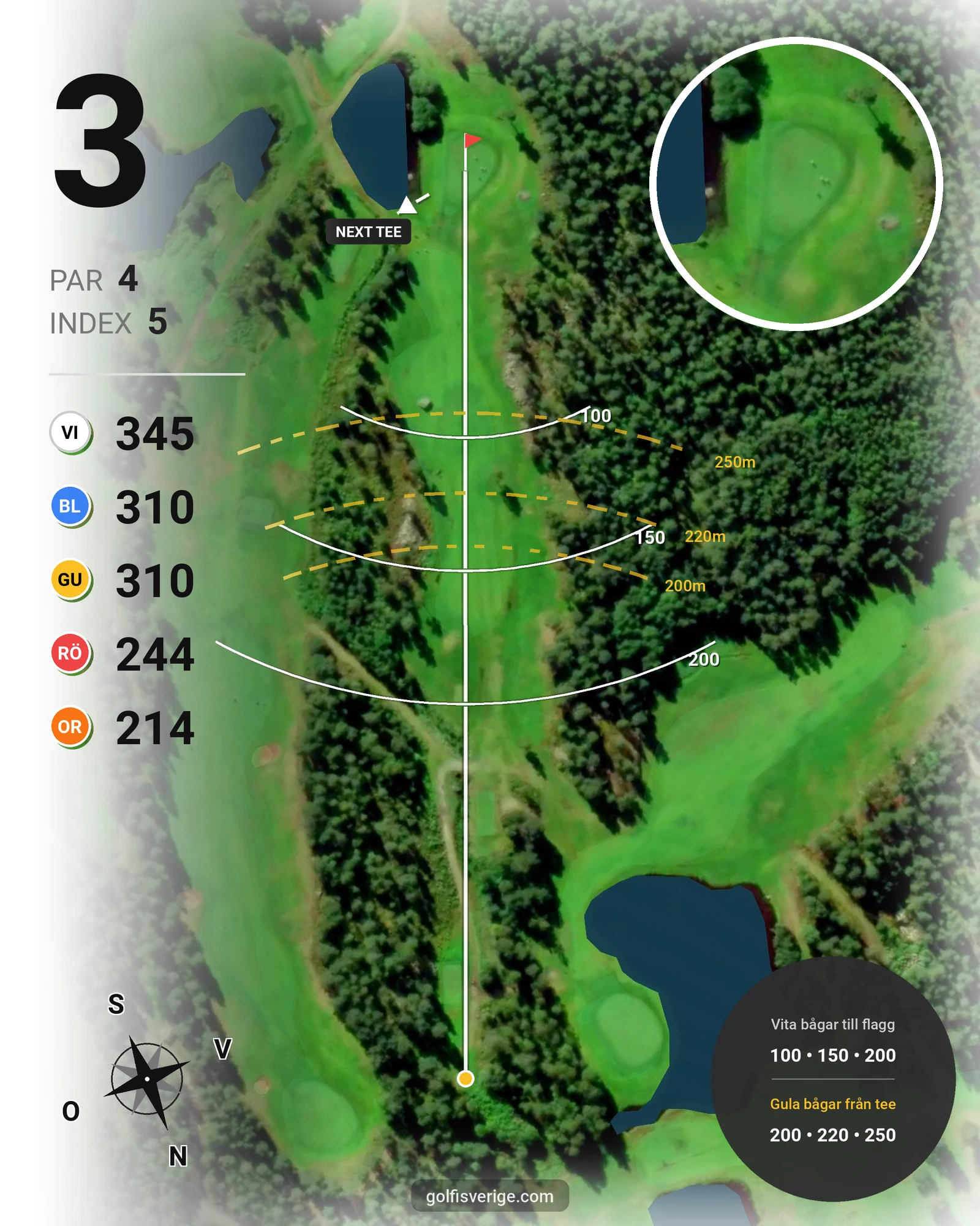Banguide 9-hål på Umeå Golfklubb - Hål 3 karta