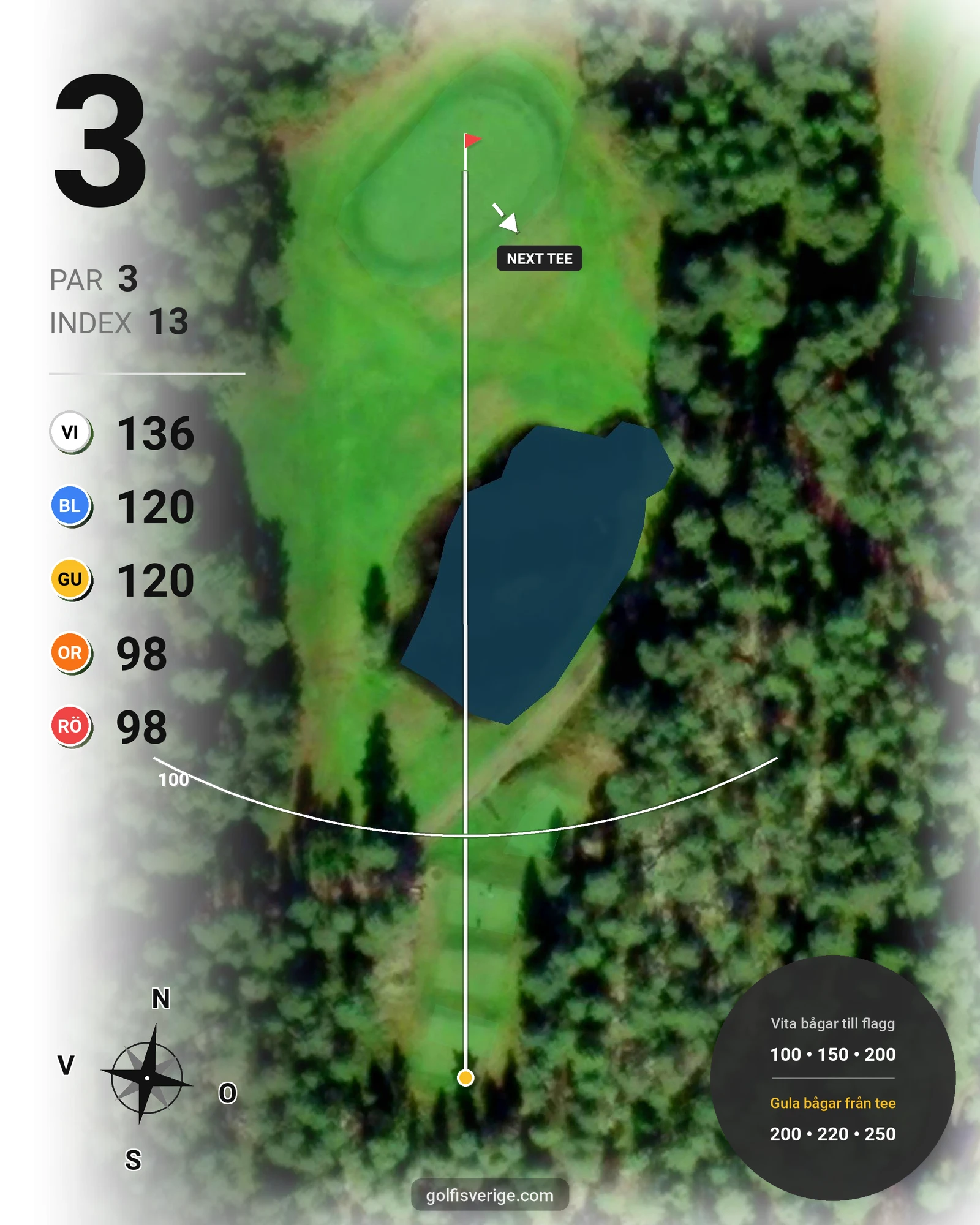 Banguide 18 hål på Umeå Golfklubb - Hål 3 karta