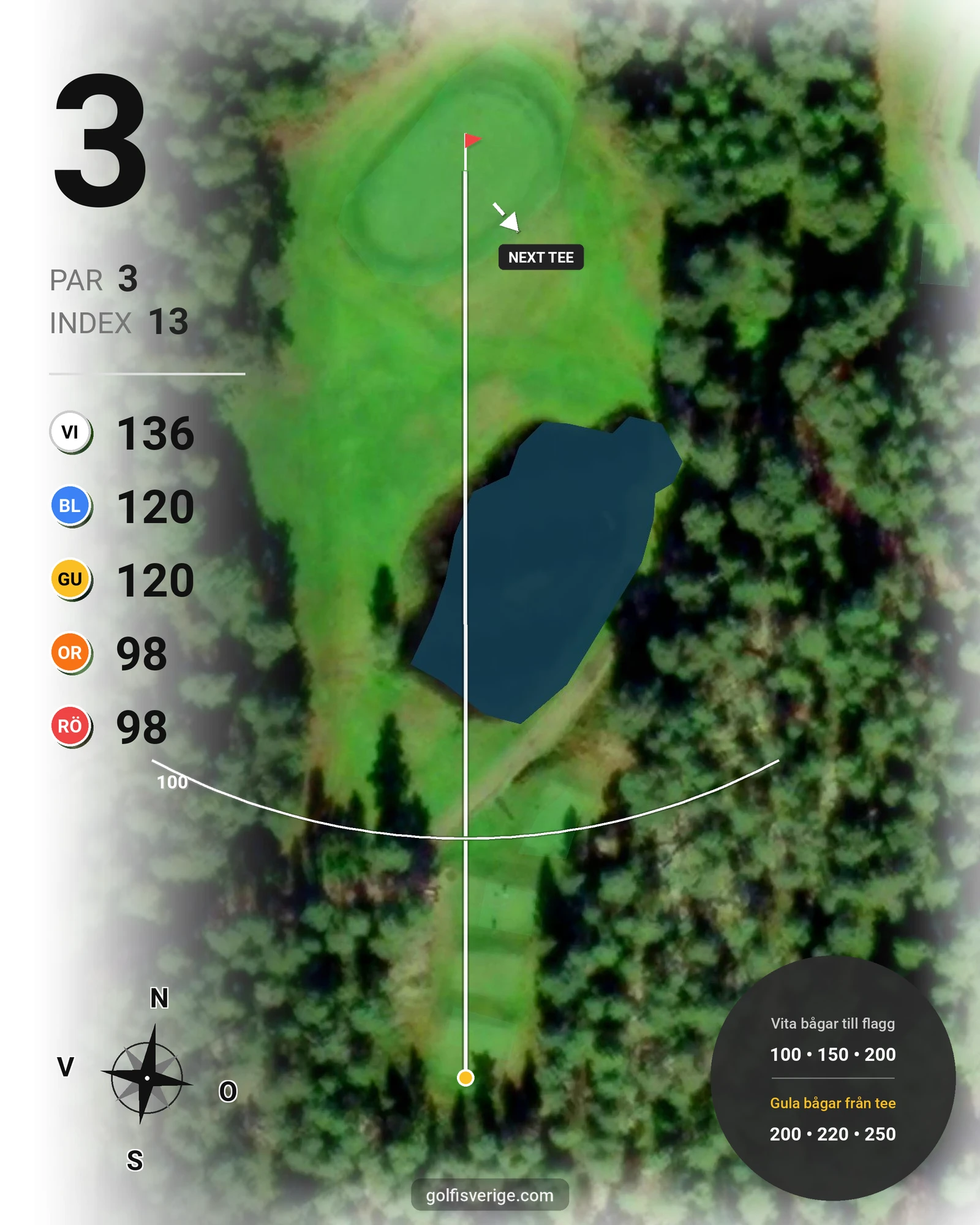 Banguide 9-hålsbana - Gul på Umeå Golfklubb - Hål 3 karta