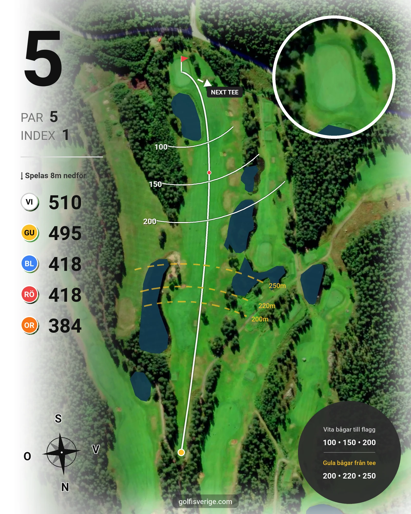 Banguide 9-hål på Umeå Golfklubb - Hål 5 karta