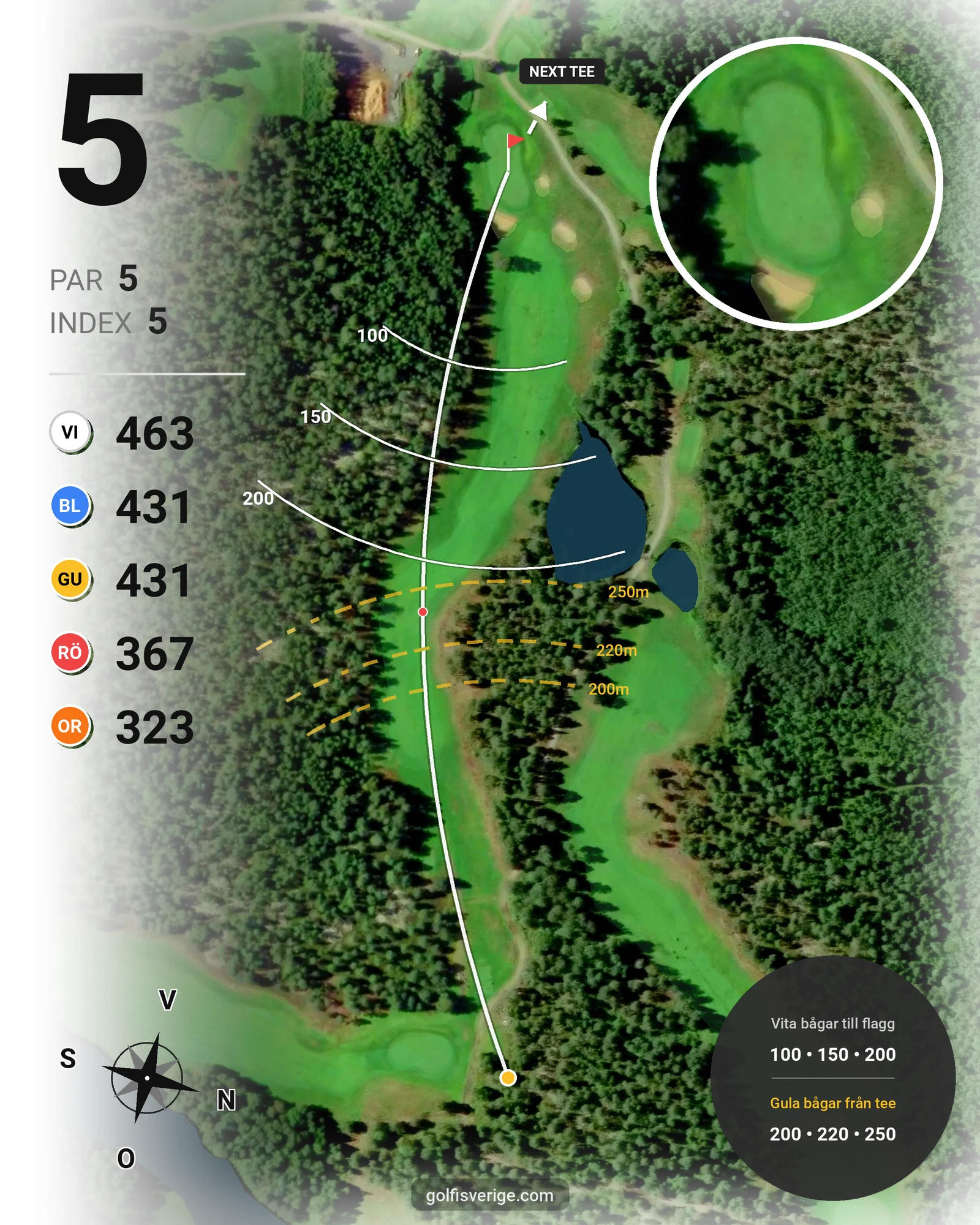Banguide 9-hålsbana - Gul på Umeå Golfklubb - Hål 5 karta