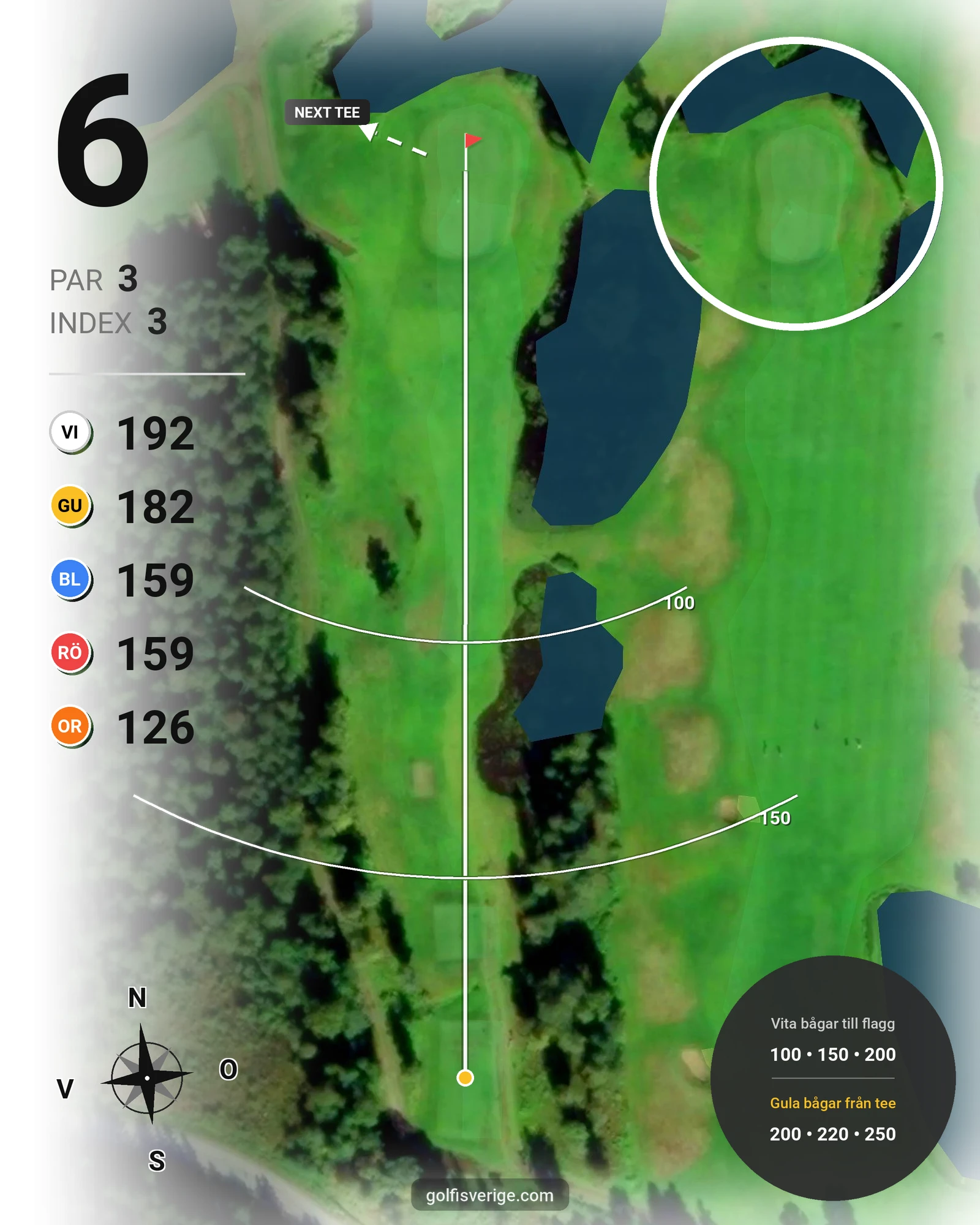 Banguide 9-hål på Umeå Golfklubb - Hål 6 karta