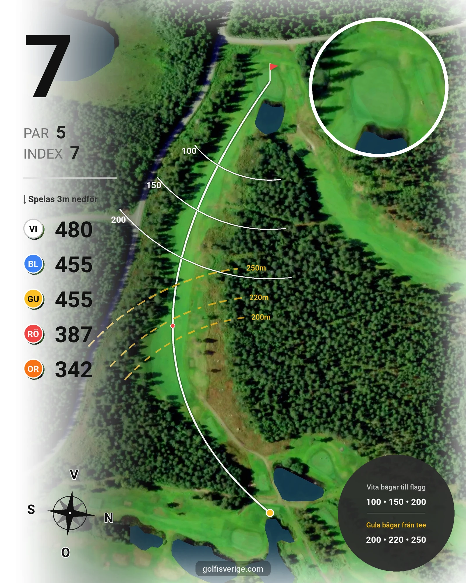 Banguide 9-hål på Umeå Golfklubb - Hål 7 karta