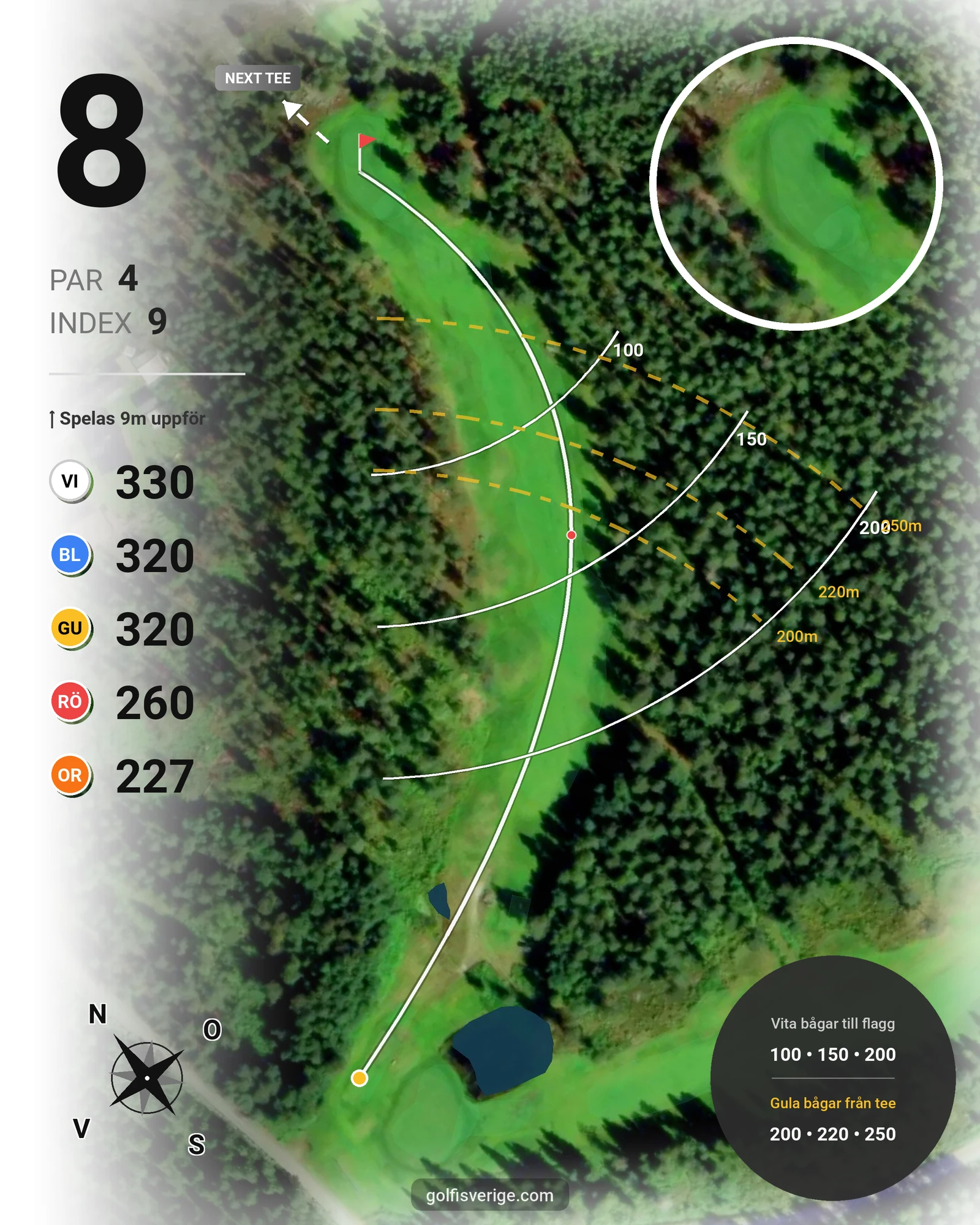 Banguide 9-hål på Umeå Golfklubb - Hål 8 karta
