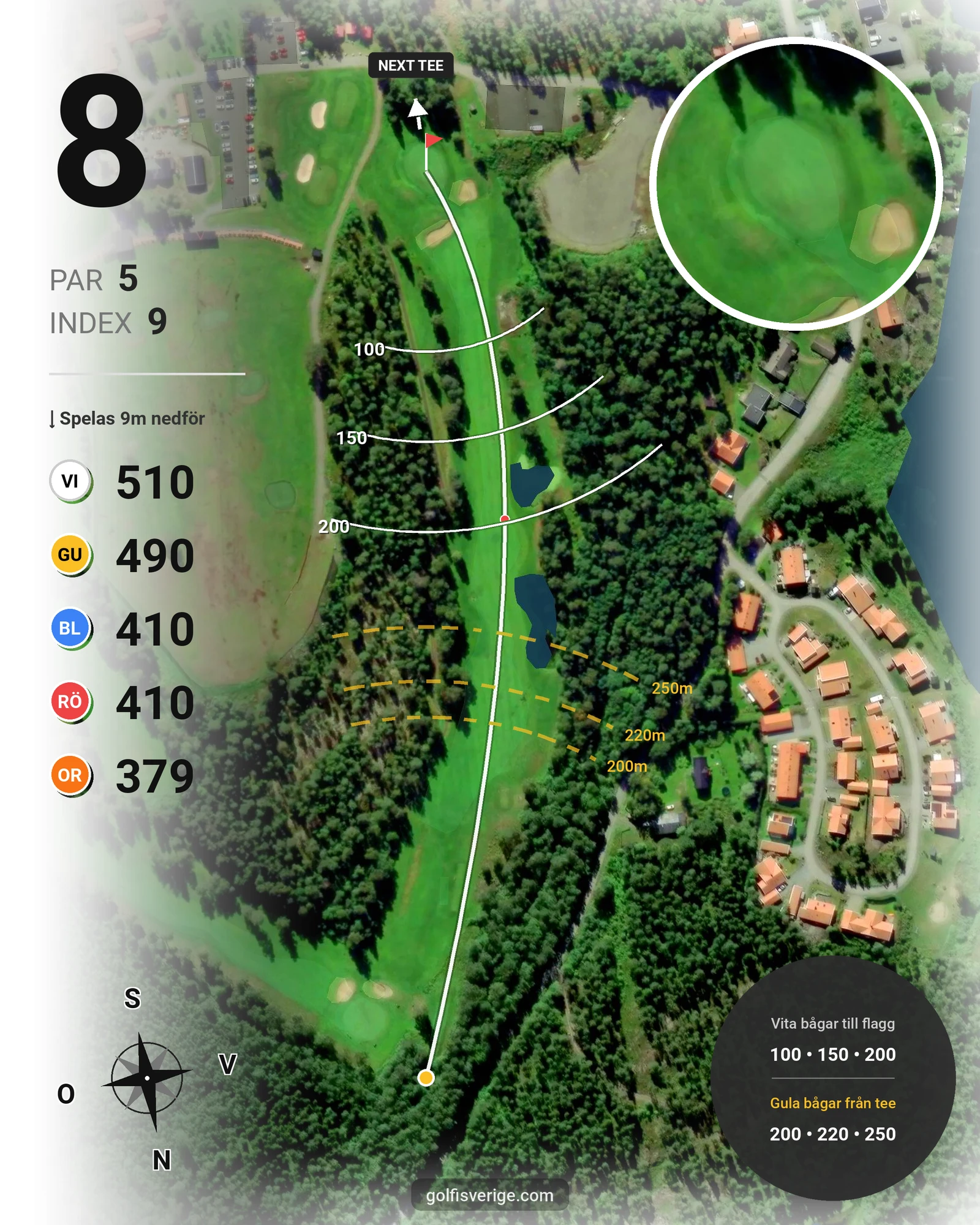 Banguide 9-hålsbana - Gul på Umeå Golfklubb - Hål 8 karta
