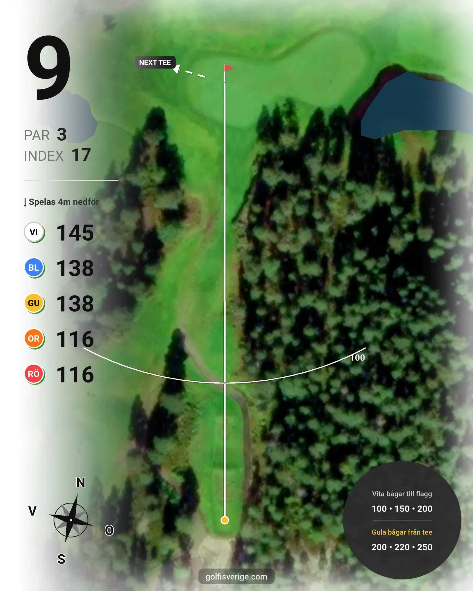 Banguide 9-hål på Umeå Golfklubb - Hål 9 karta