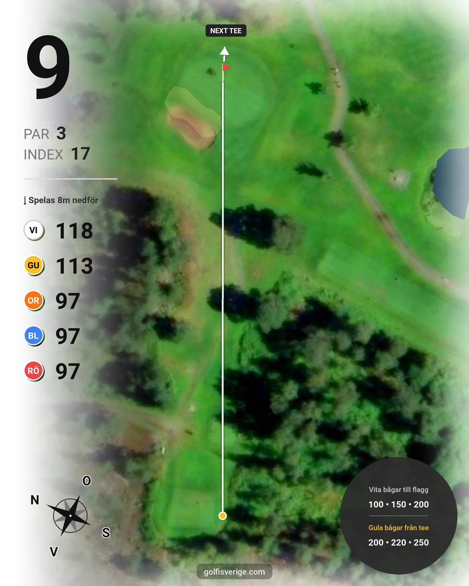 Banguide 18 hål på Umeå Golfklubb - Hål 9 karta