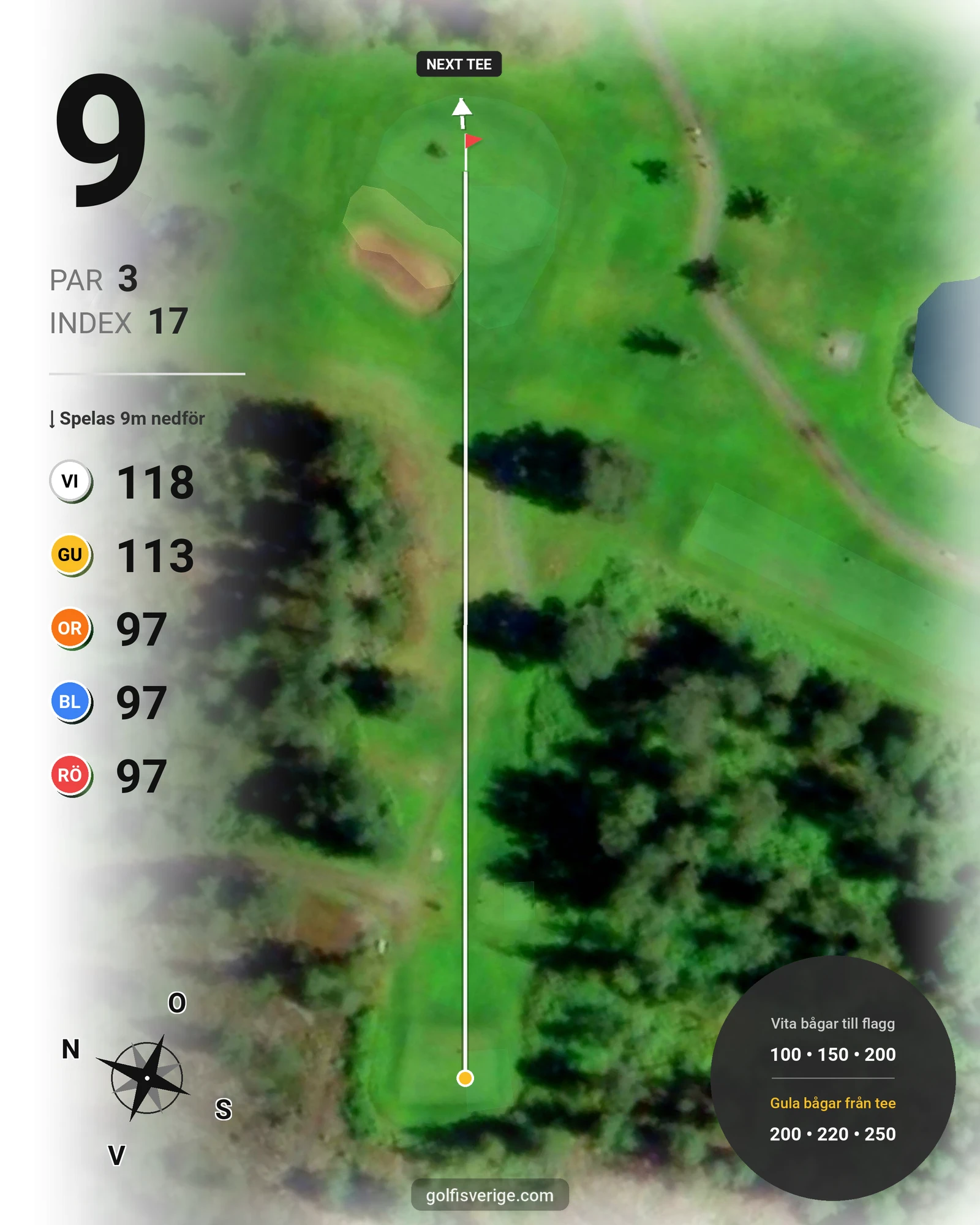 Banguide 9-hålsbana - Gul på Umeå Golfklubb - Hål 9 karta