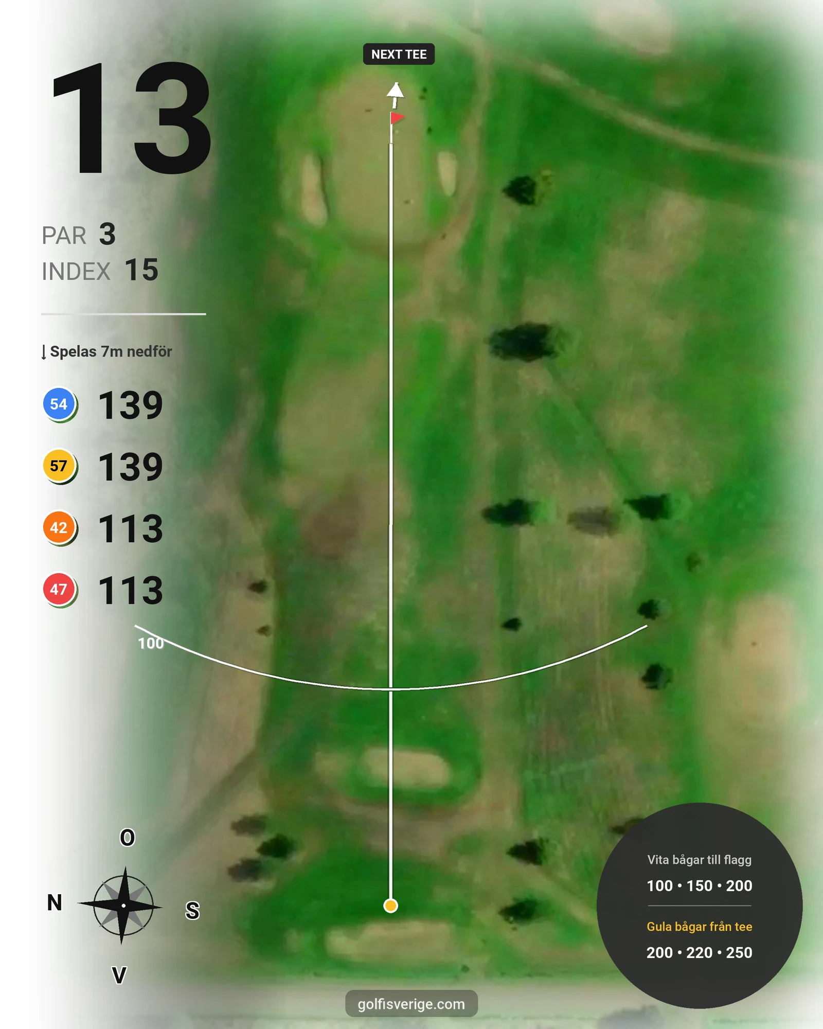 Banguide 1 StorSpoven 18-hål på Umeå Sörfors Golfklubb - Hål 13 karta