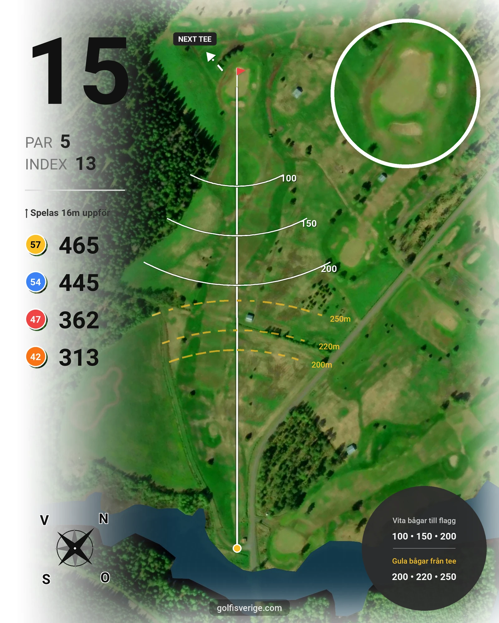 Banguide 1 StorSpoven 18-hål på Umeå Sörfors Golfklubb - Hål 15 karta