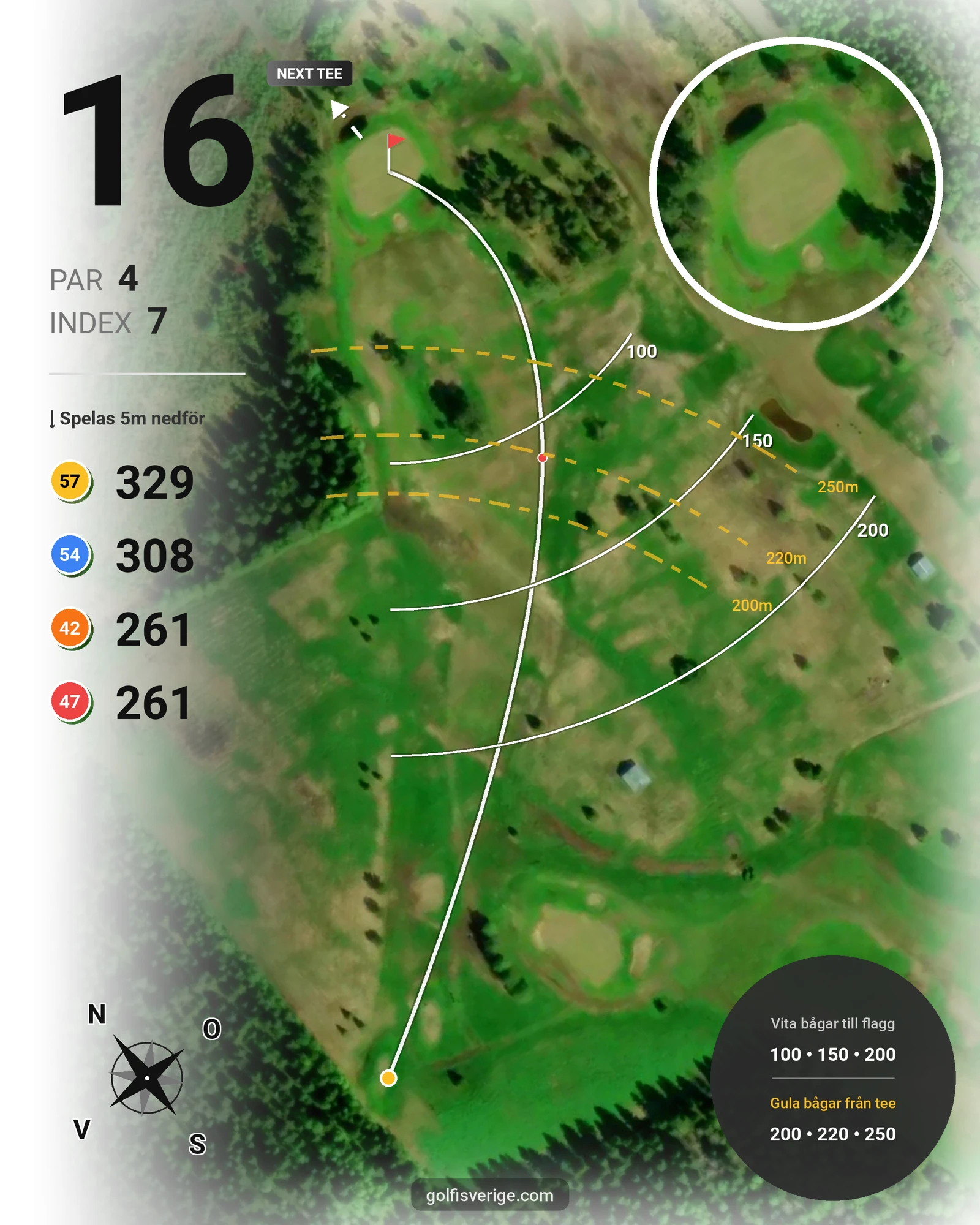 Banguide 1 StorSpoven 18-hål på Umeå Sörfors Golfklubb - Hål 16 karta