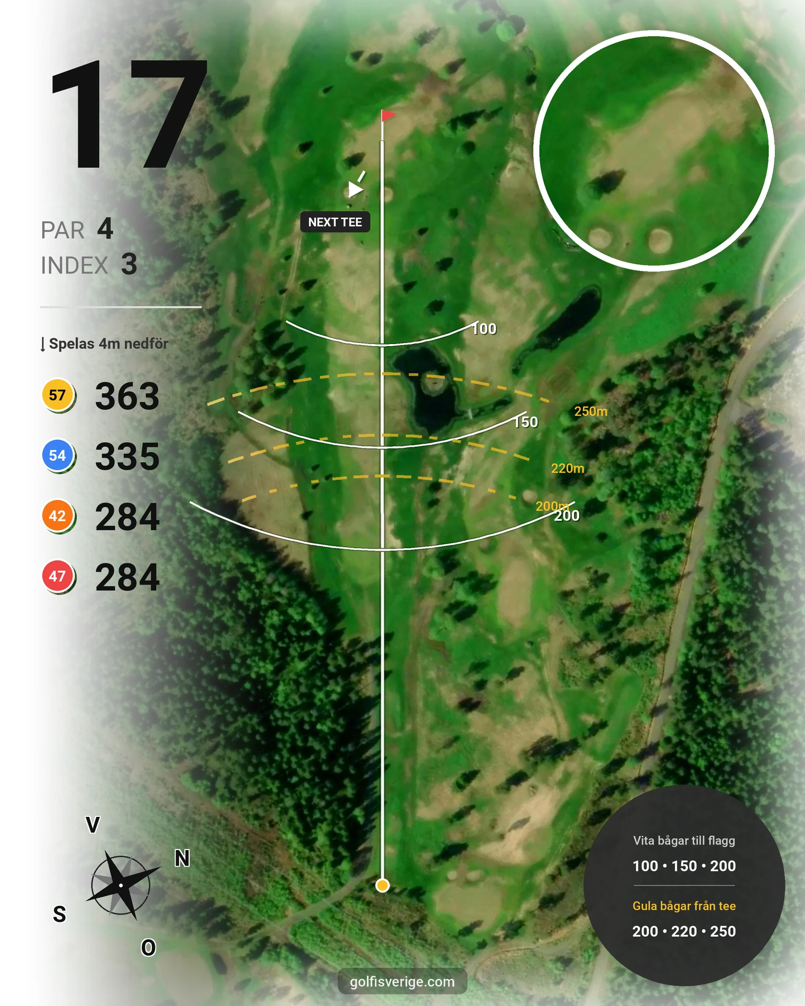 Banguide 1 StorSpoven 18-hål på Umeå Sörfors Golfklubb - Hål 17 karta