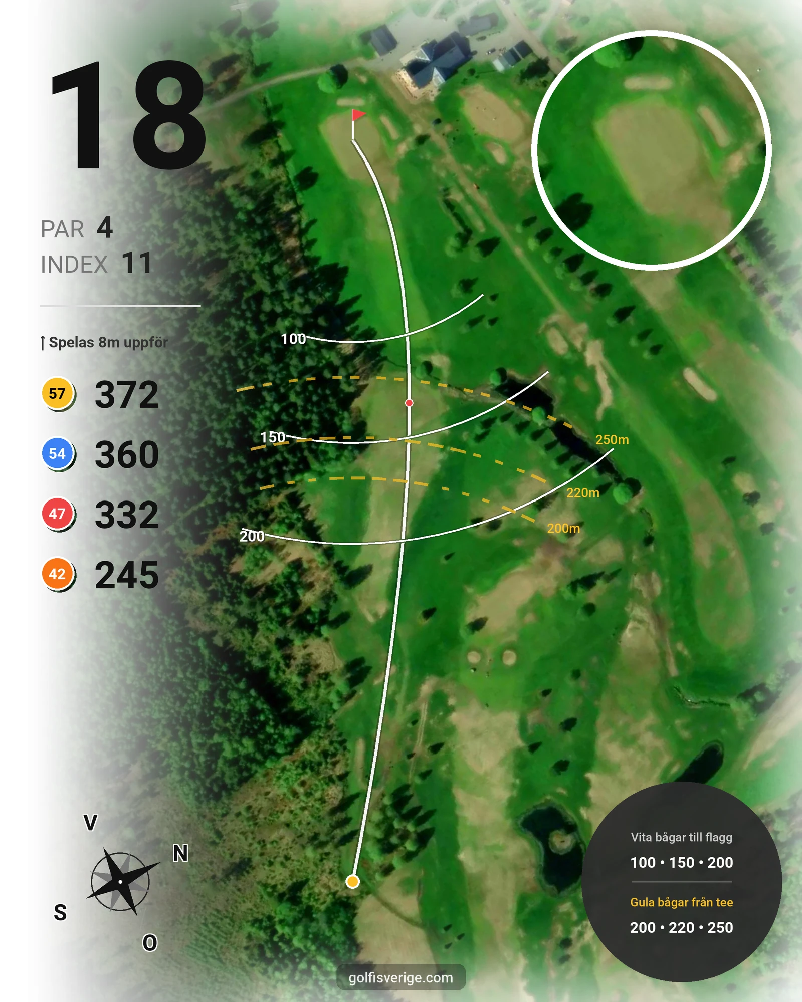 Banguide 1 StorSpoven 18-hål på Umeå Sörfors Golfklubb - Hål 18 karta