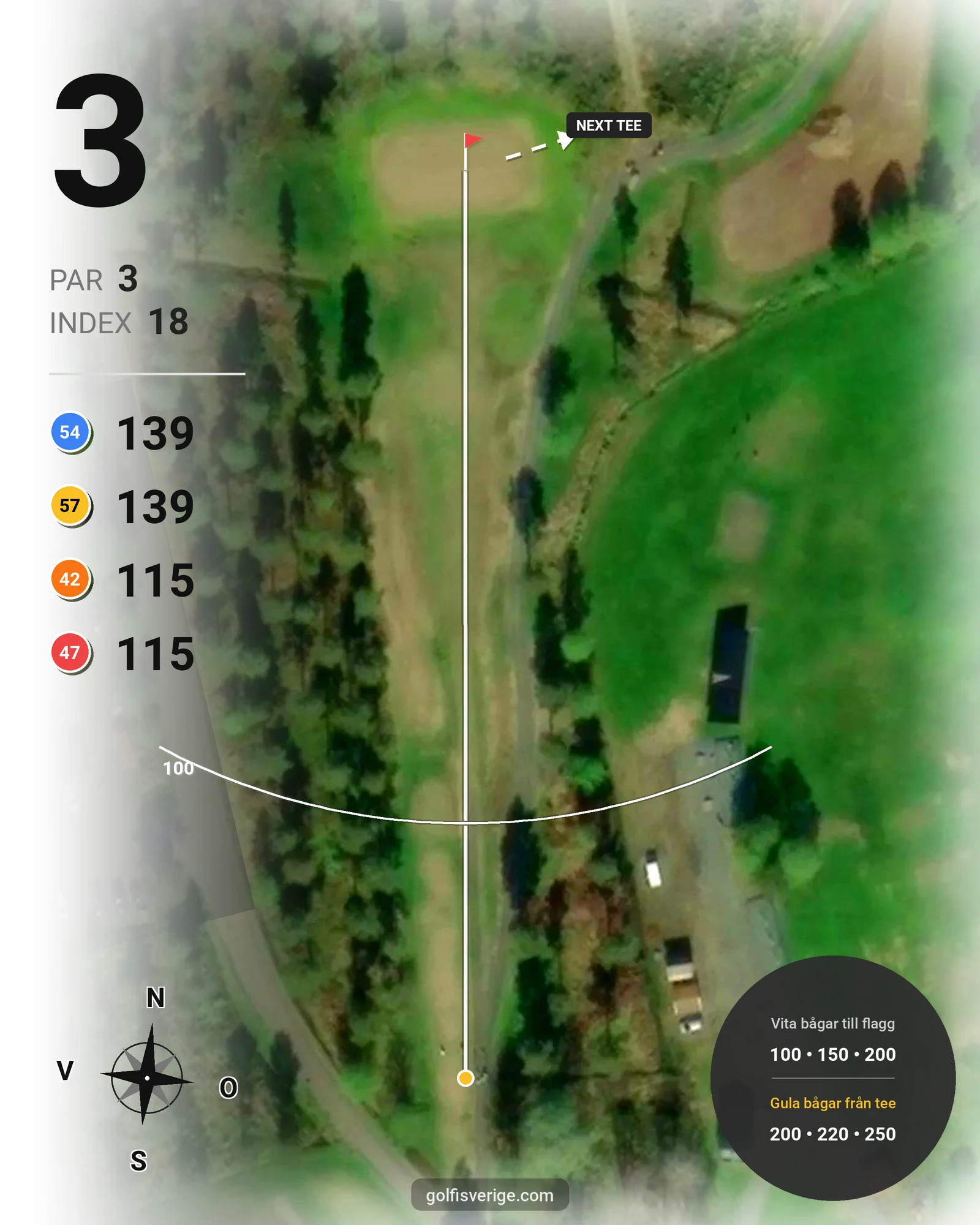 Banguide 1 StorSpoven 18-hål på Umeå Sörfors Golfklubb - Hål 3 karta