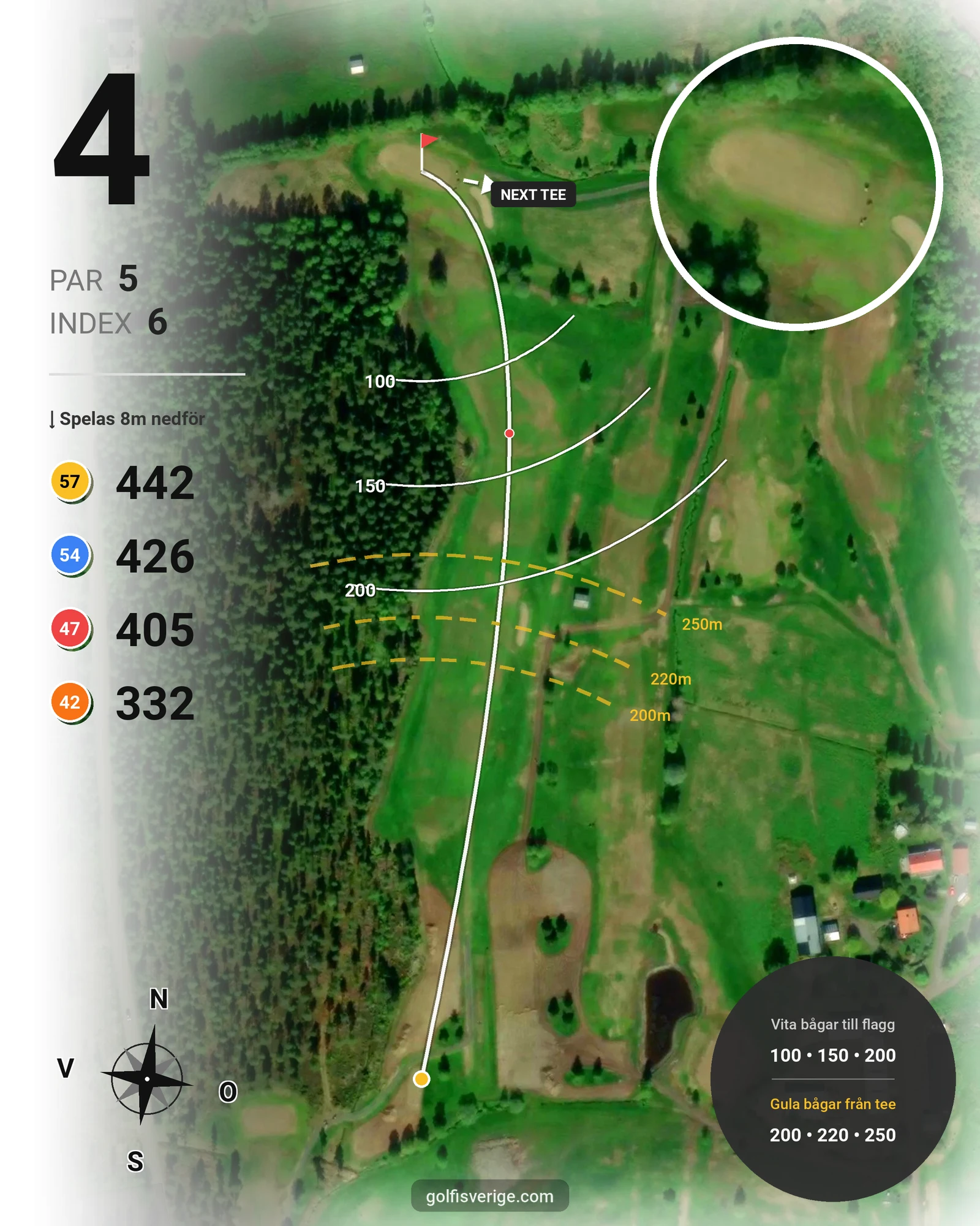 Banguide 1 StorSpoven 18-hål på Umeå Sörfors Golfklubb - Hål 4 karta