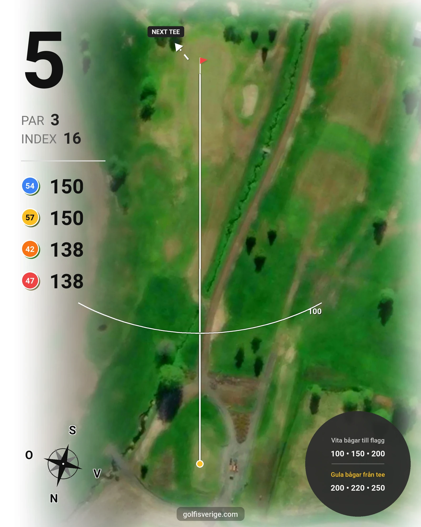 Banguide 1 StorSpoven 18-hål på Umeå Sörfors Golfklubb - Hål 5 karta