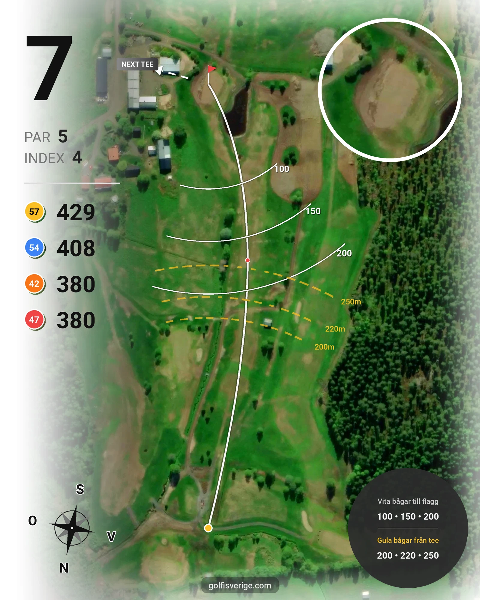 Banguide 1 StorSpoven 18-hål på Umeå Sörfors Golfklubb - Hål 7 karta