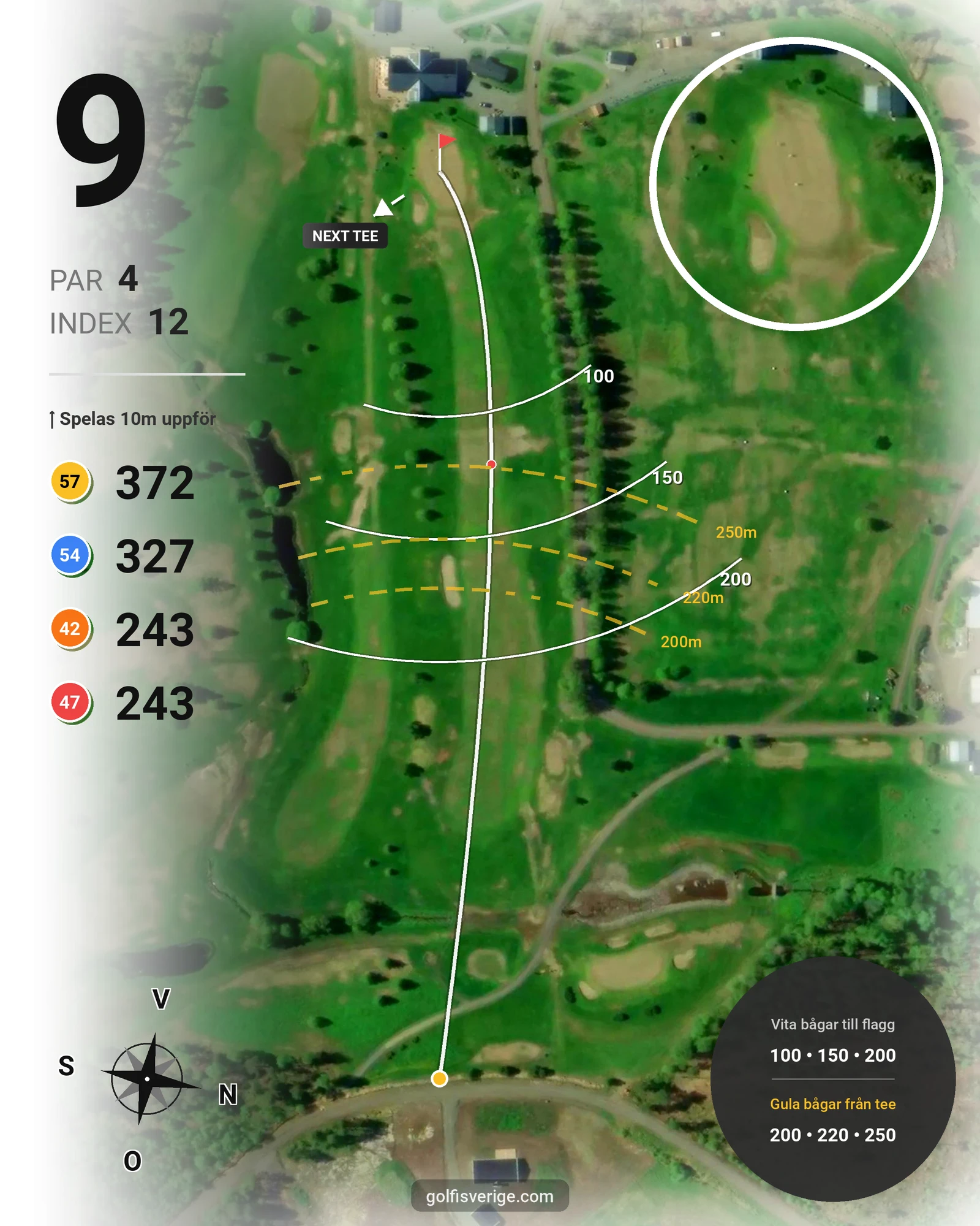 Banguide 1 StorSpoven 18-hål på Umeå Sörfors Golfklubb - Hål 9 karta