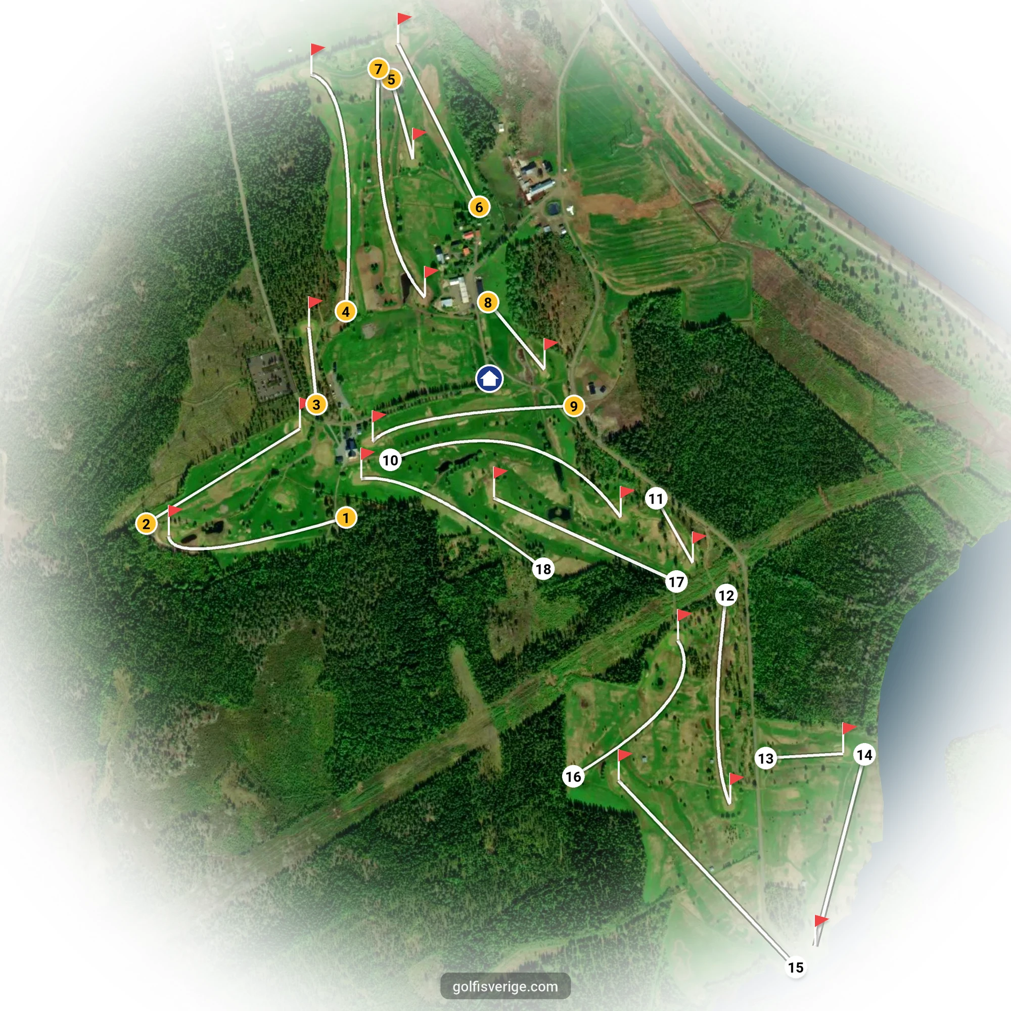 Guía del campo para 1 StorSpoven de 18 hoyos en el Umeå Sörfors Golf Club