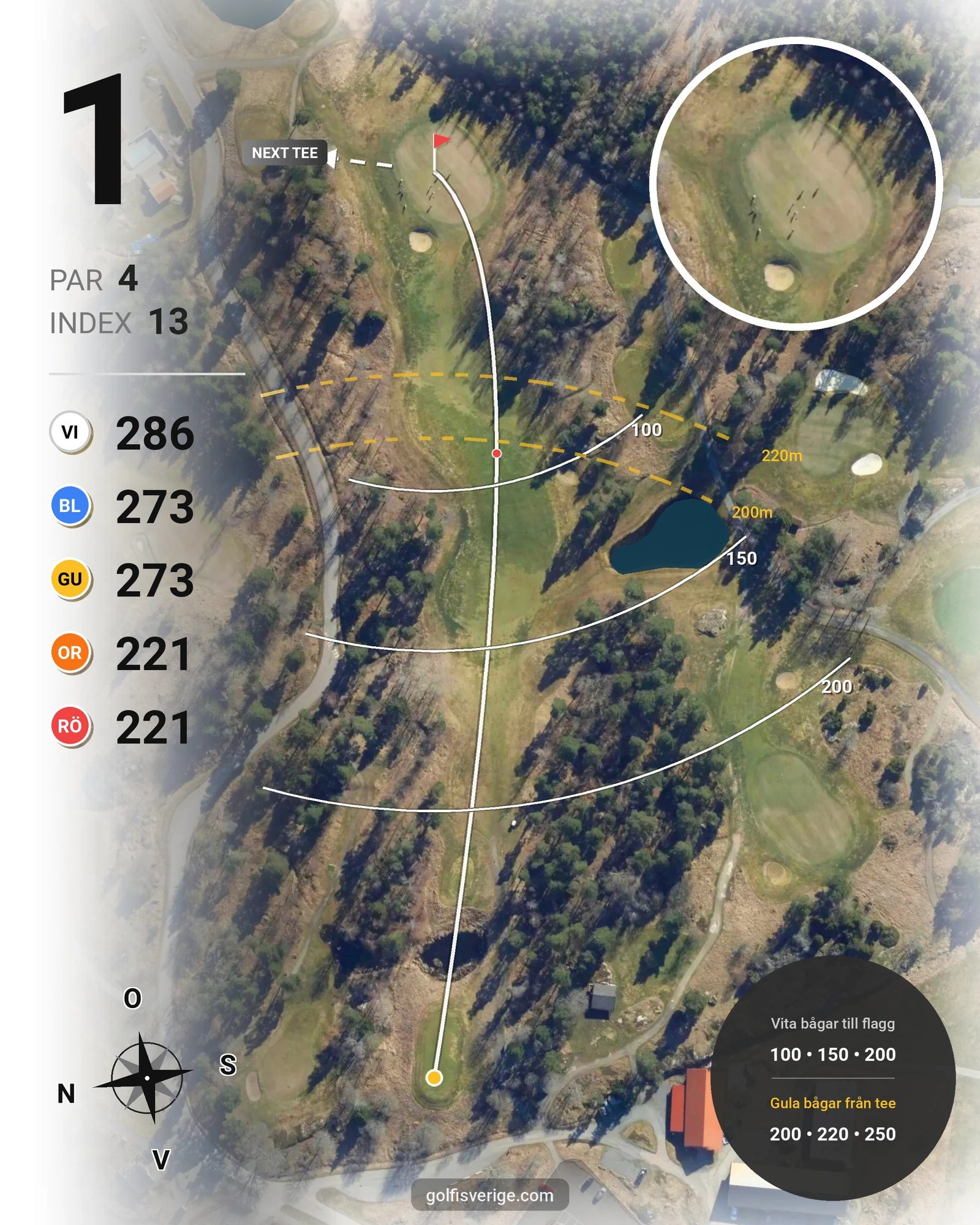 Banguide 2. Mellanbanan på Upsala Golfklubb - Hål 1 karta