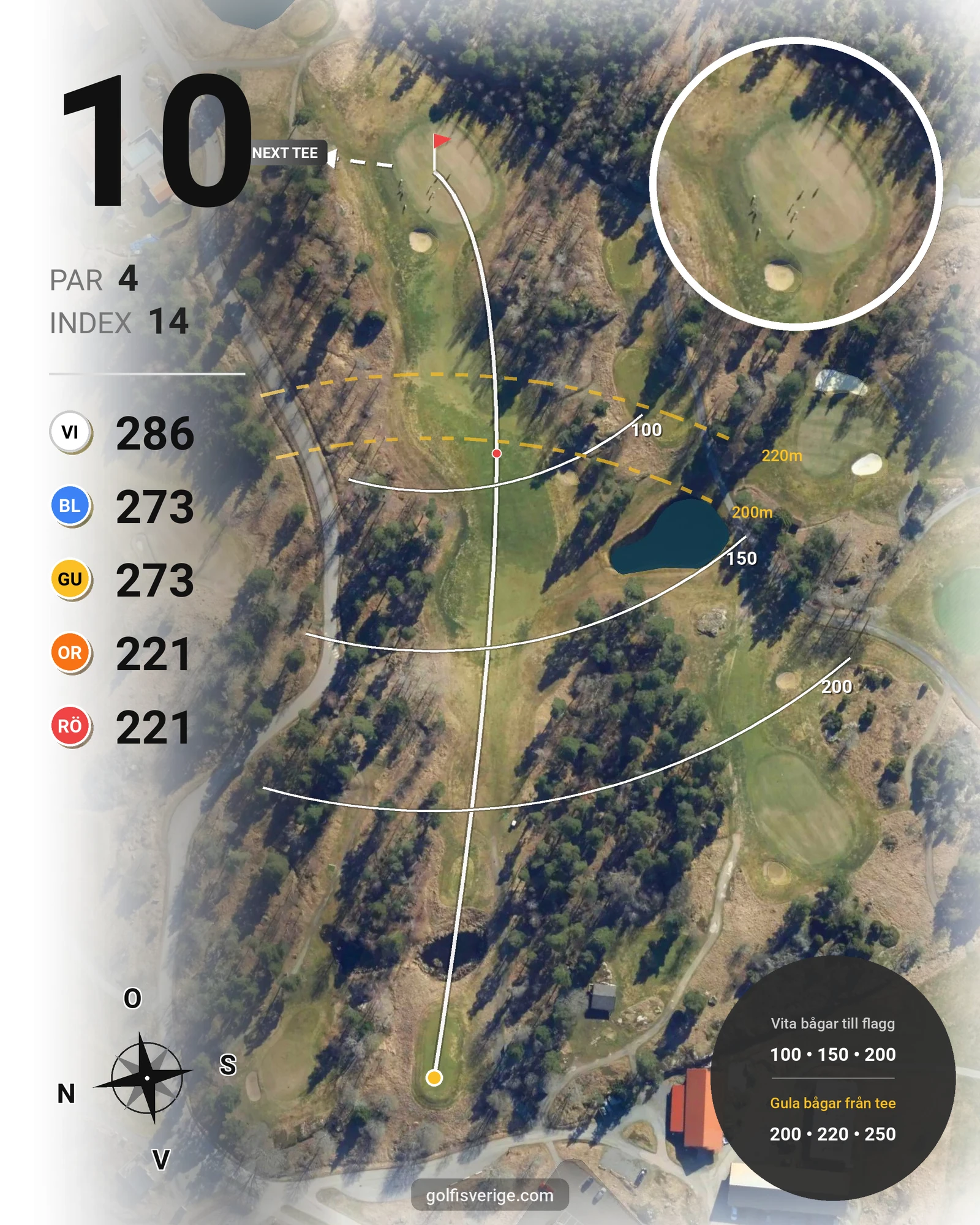 Banguide 2. Mellanbanan på Upsala Golfklubb - Hål 10 karta
