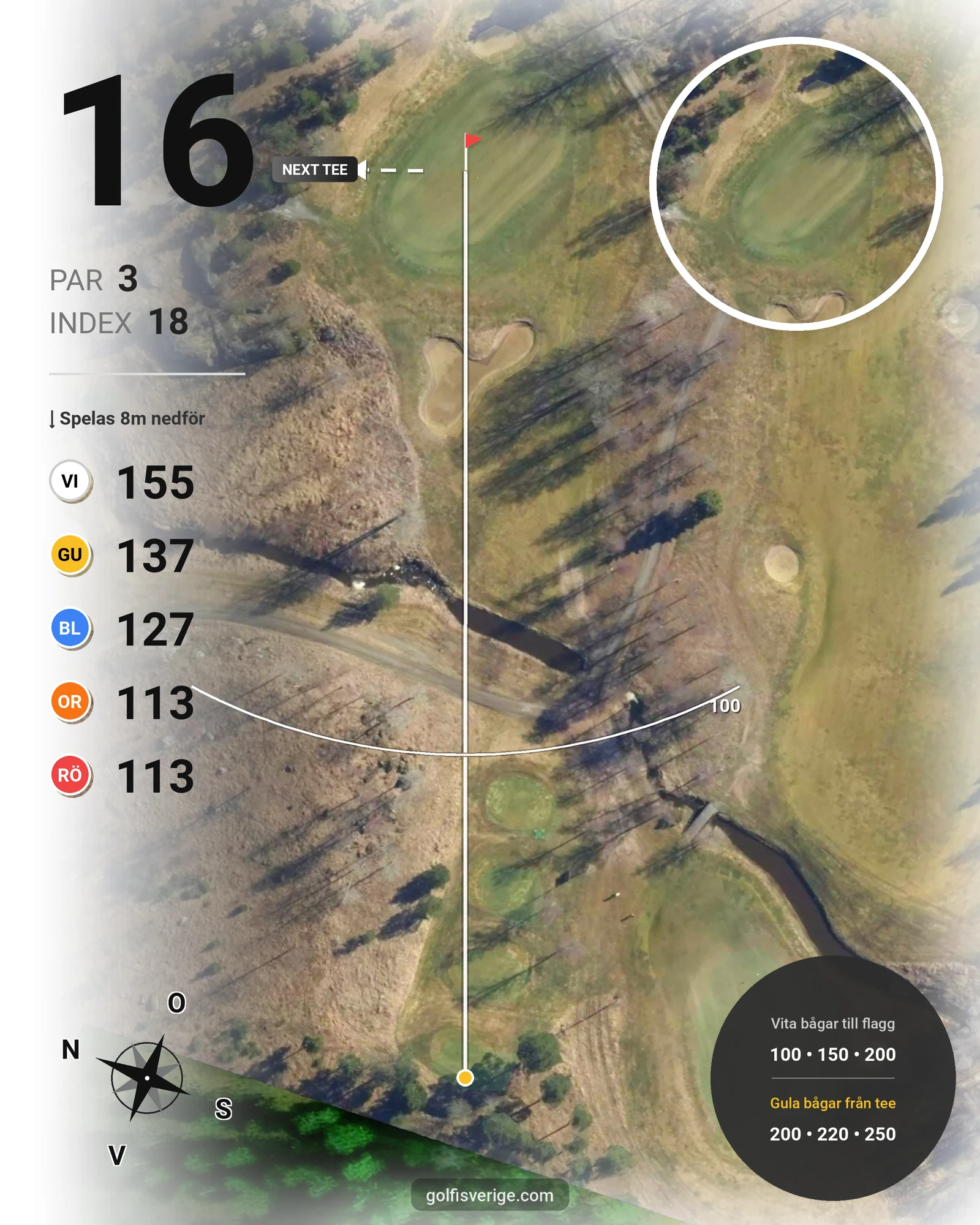 Banguide 2. Mellanbanan på Upsala Golfklubb - Hål 16 karta